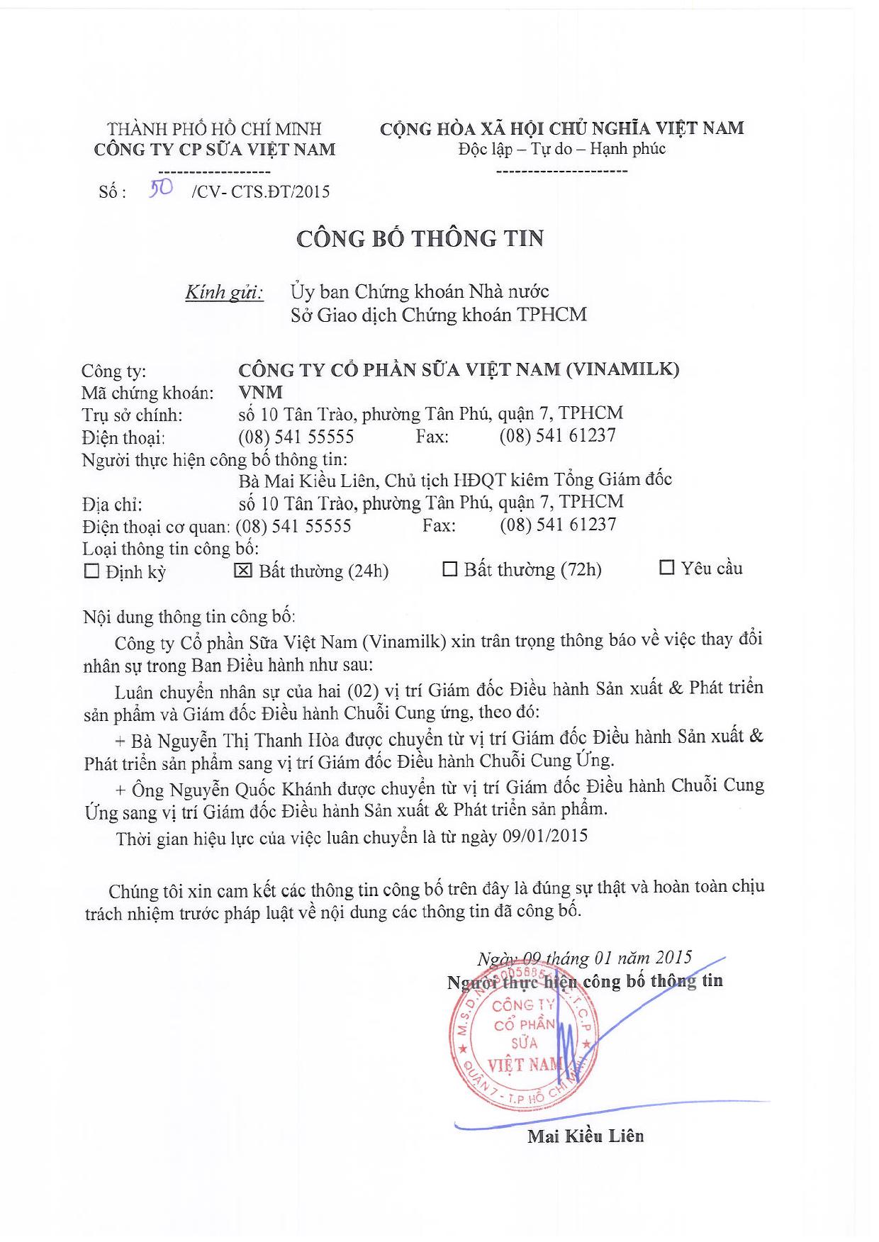 Công bố thông tin về việc luân chuyển nhân sự 1