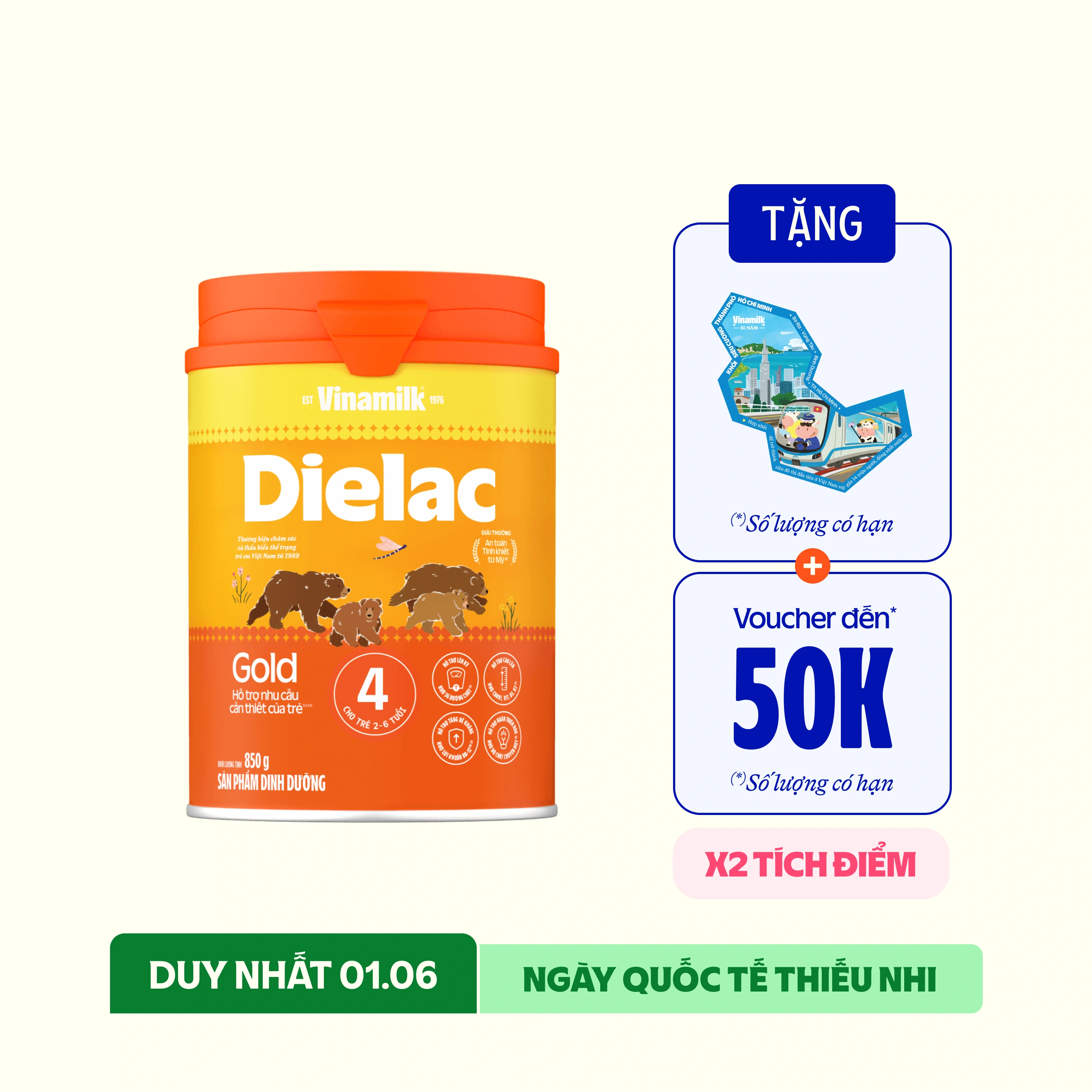 Sữa bột trẻ em Dielac Gold 4 (2-6 tuổi) 850g