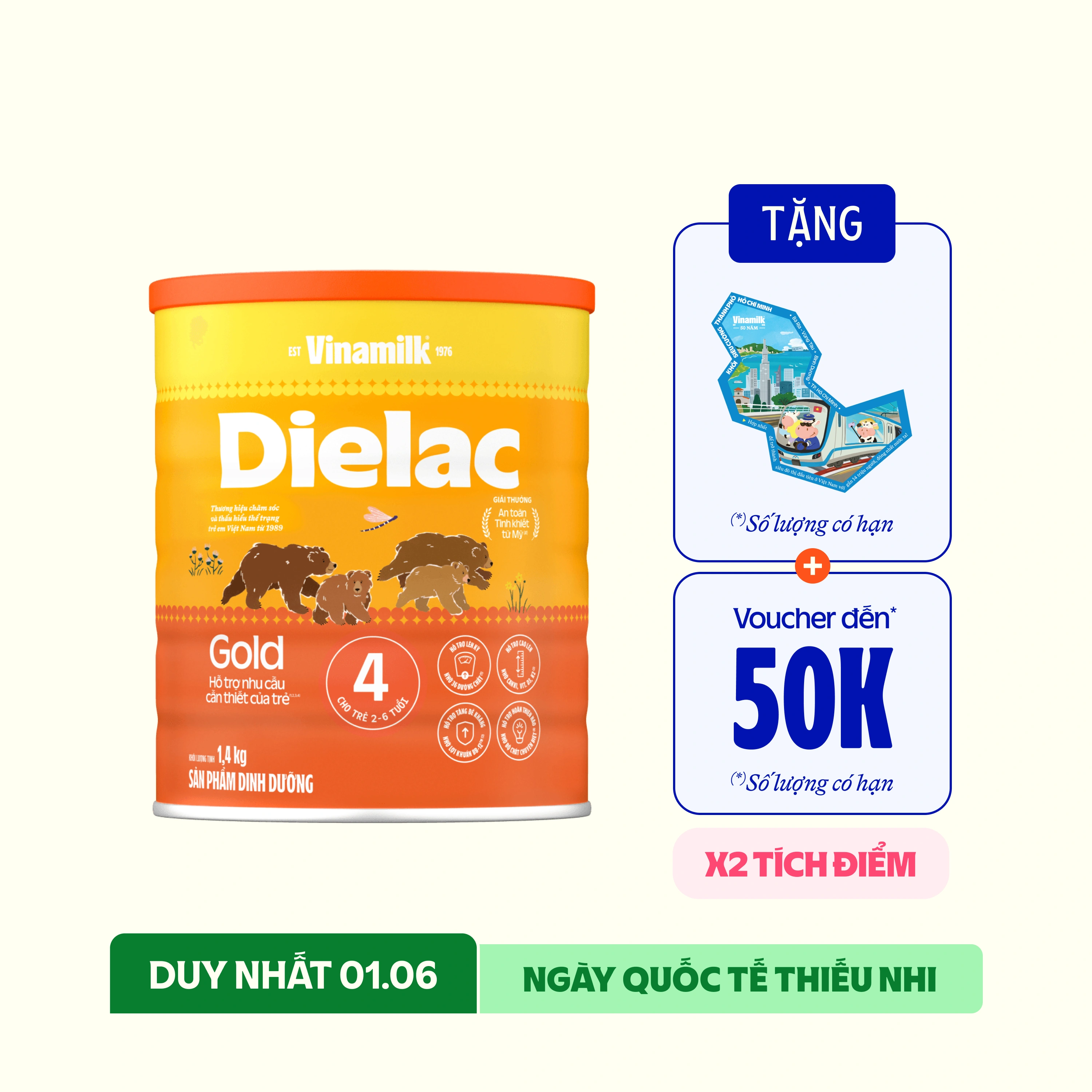 Sữa bột trẻ em Dielac Gold 4 (2-6 tuổi) 1,4kg