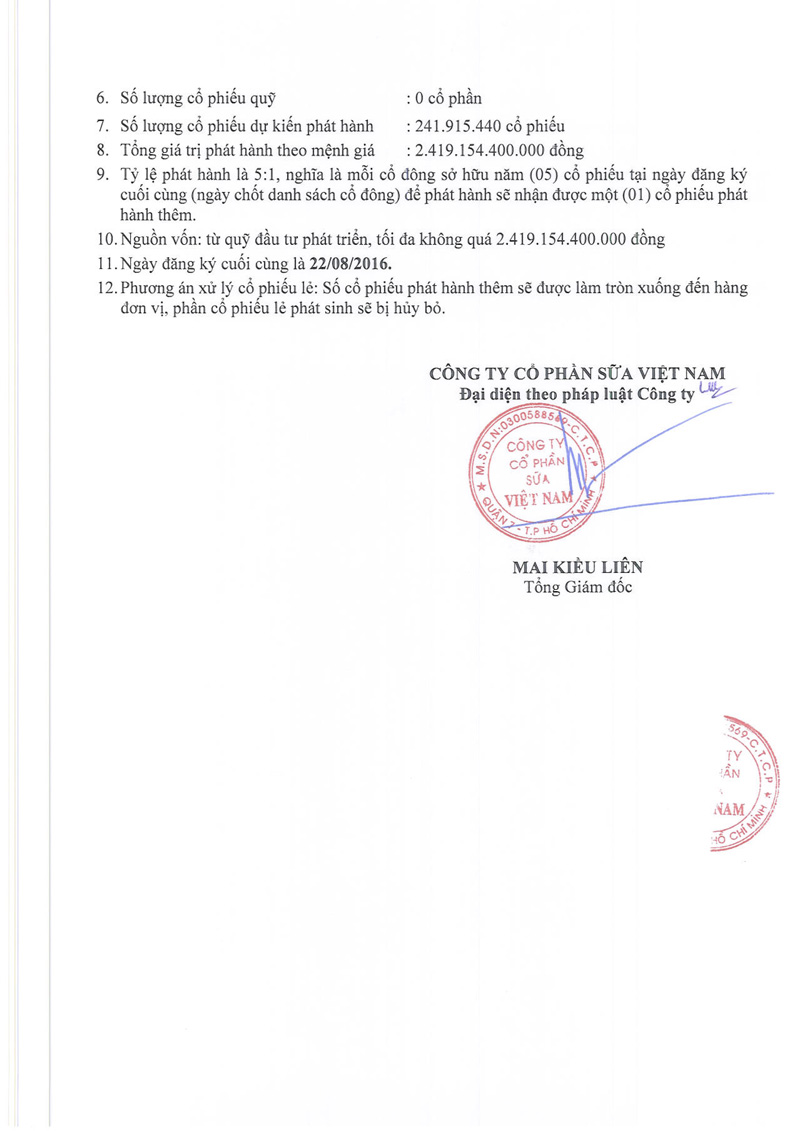 Công bố thông tin phát hành cổ phiếu để tăng vốn cổ phần từ nguồn vốn chủ sở hữu 2