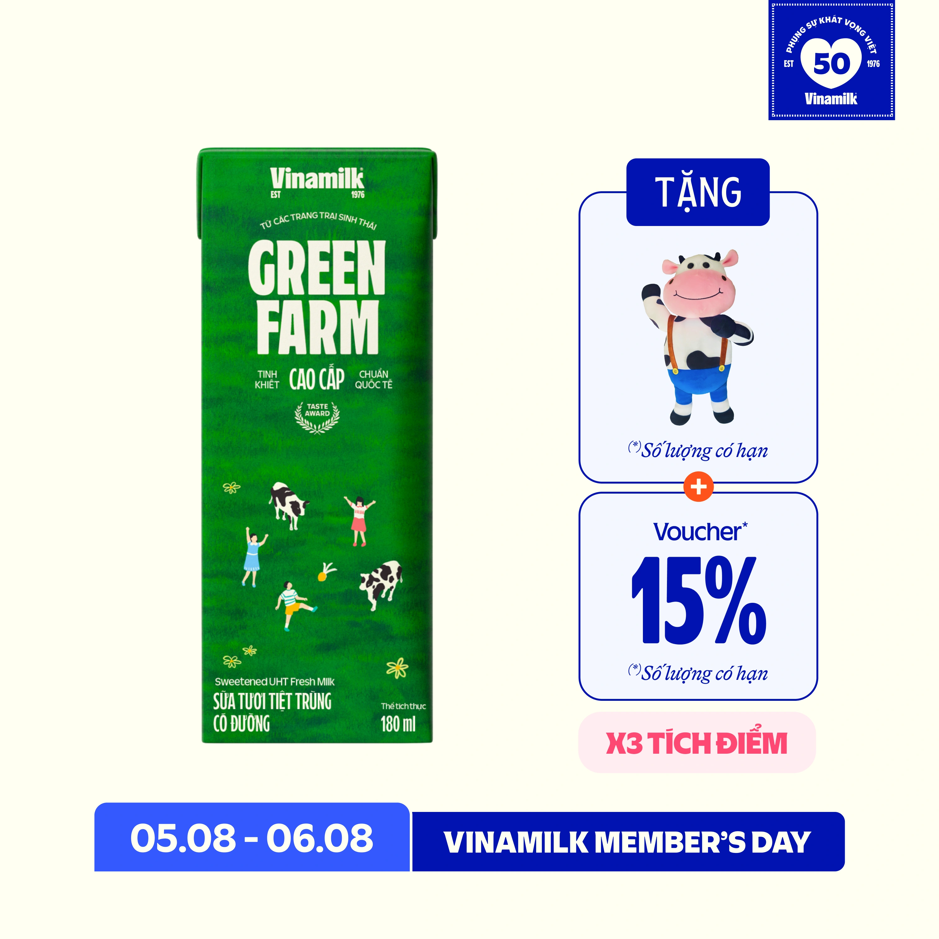 UHT Fresh Milk Green Farm Sweetened 180ml