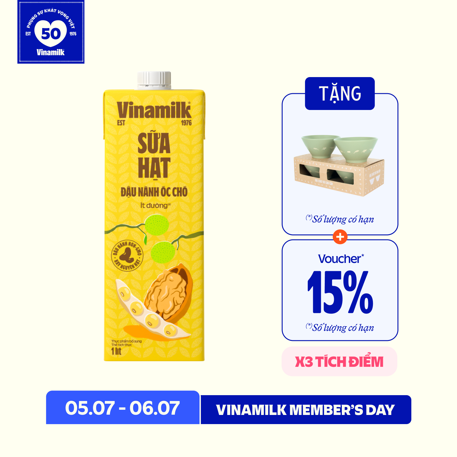Sữa hạt Vinamilk Đậu nành Óc chó 1L