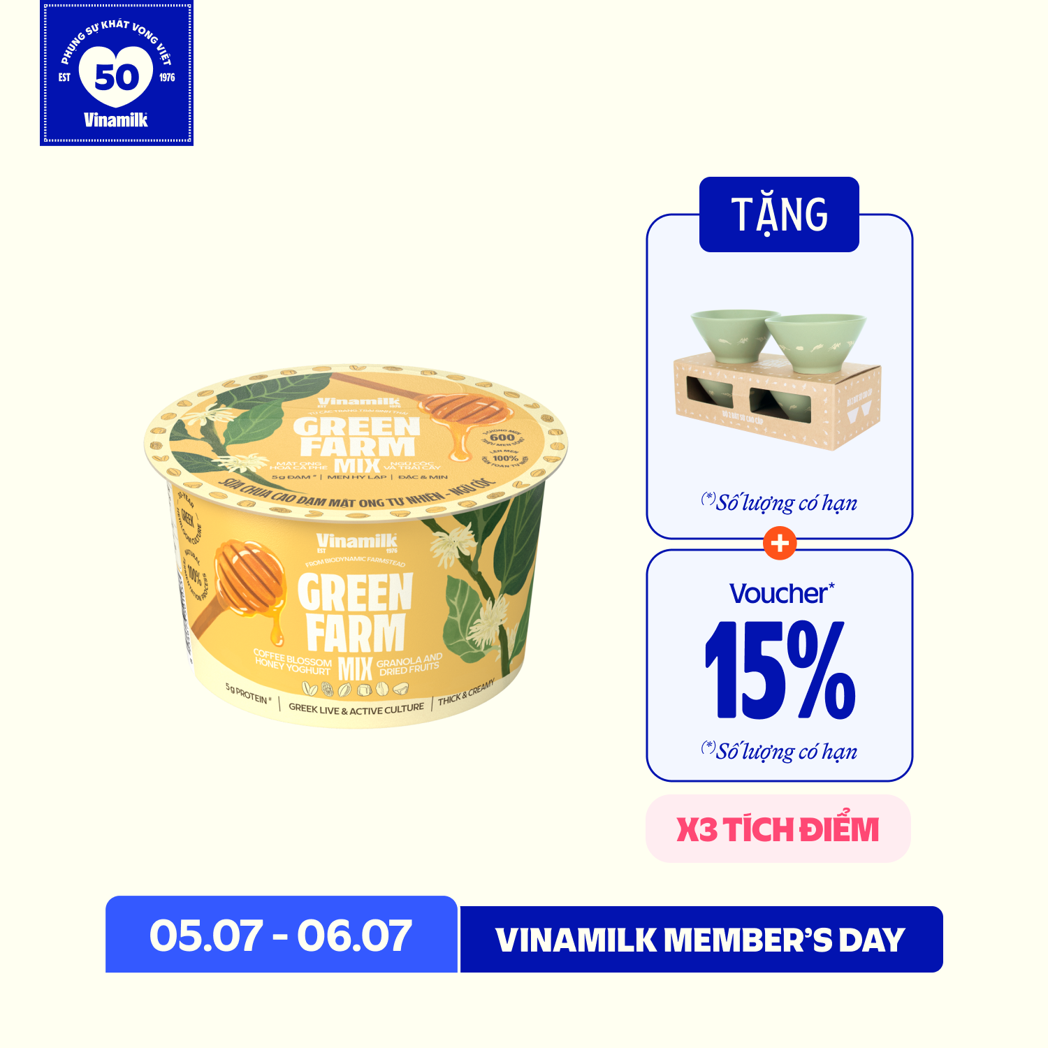 Sữa chua ăn Green Farm Cao đạm mật ong tự nhiên ngũ cốc 123g