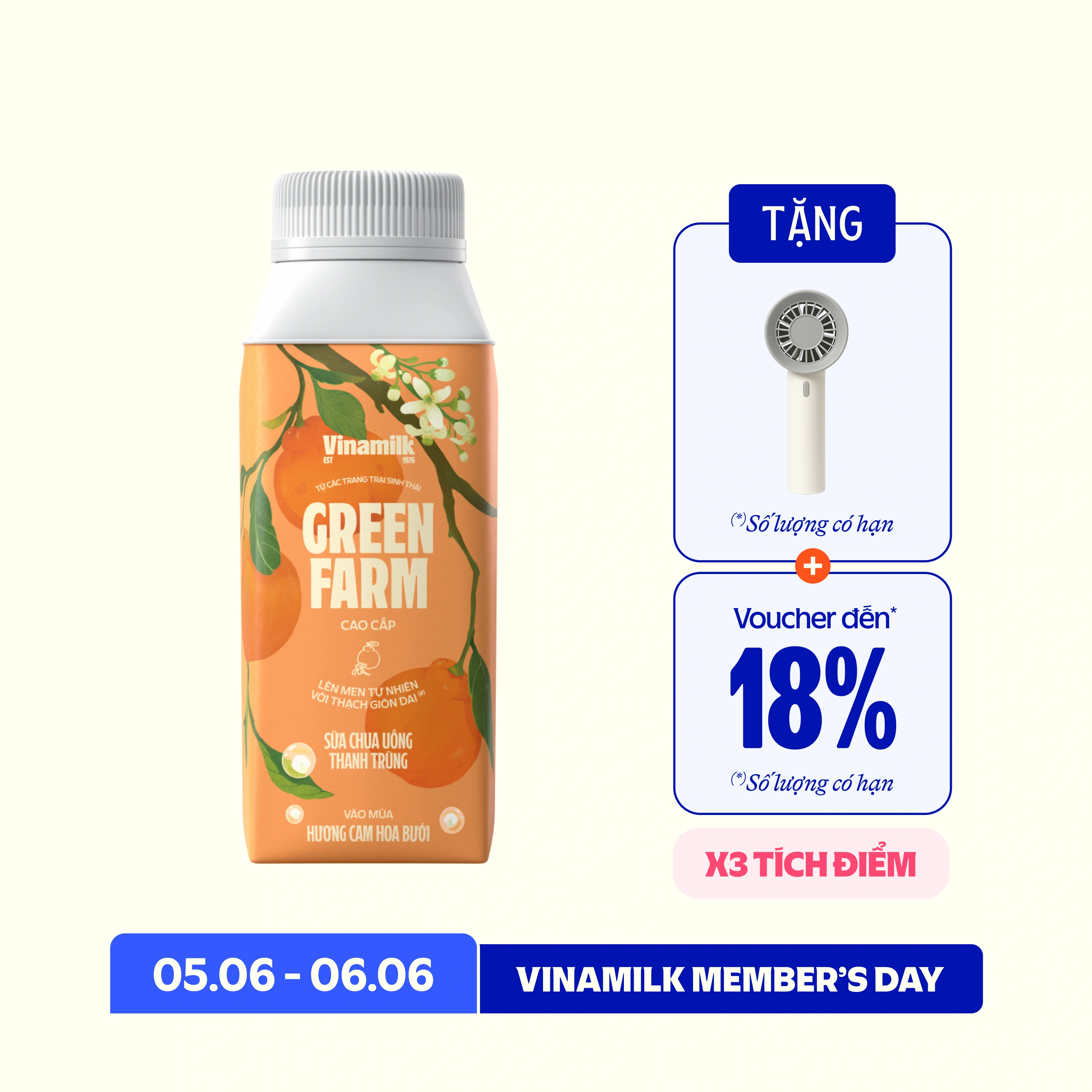 Sữa chua uống thanh trùng Green Farm Hương cam hoa bưởi 200ml