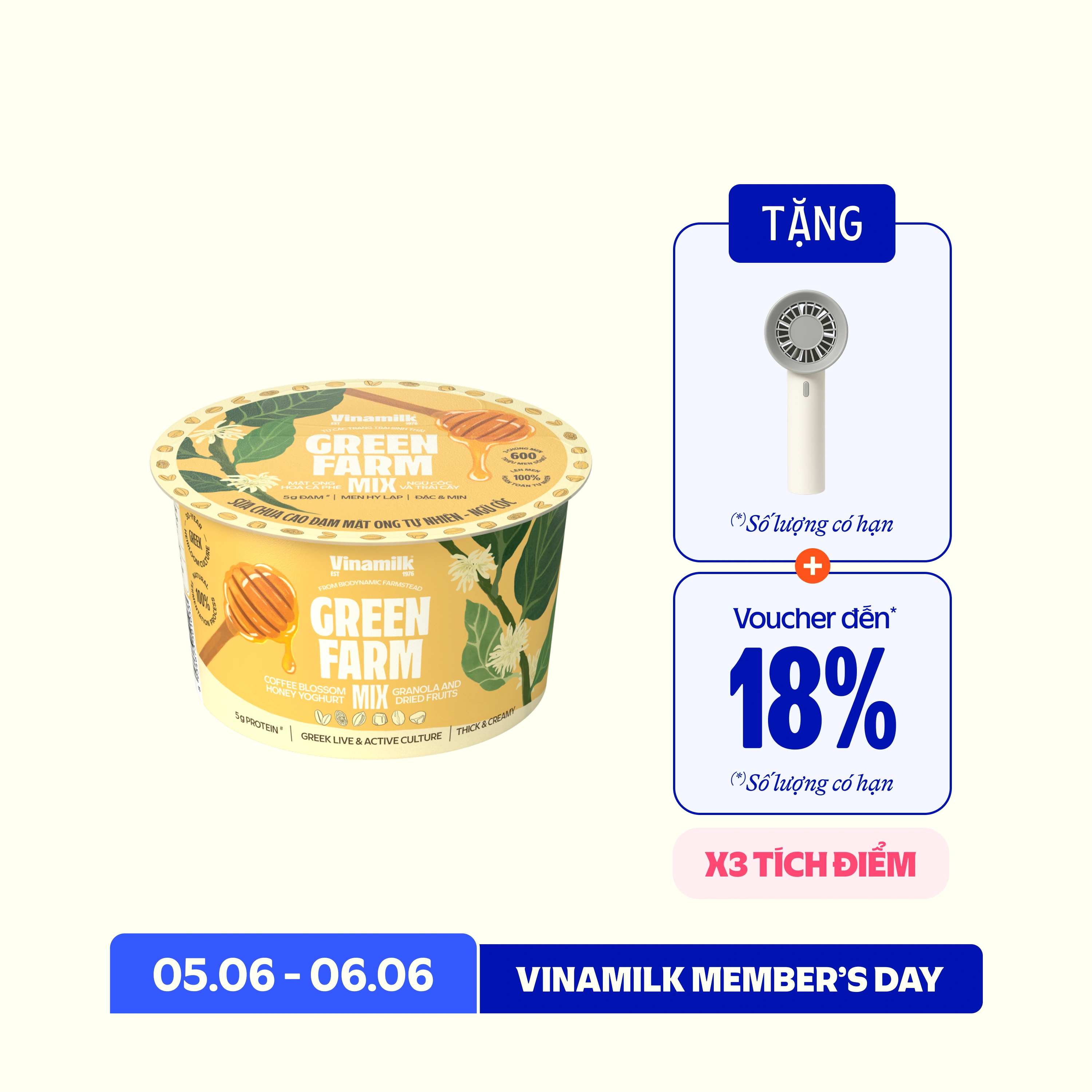 Sữa chua ăn Green Farm Cao đạm mật ong tự nhiên ngũ cốc 123g