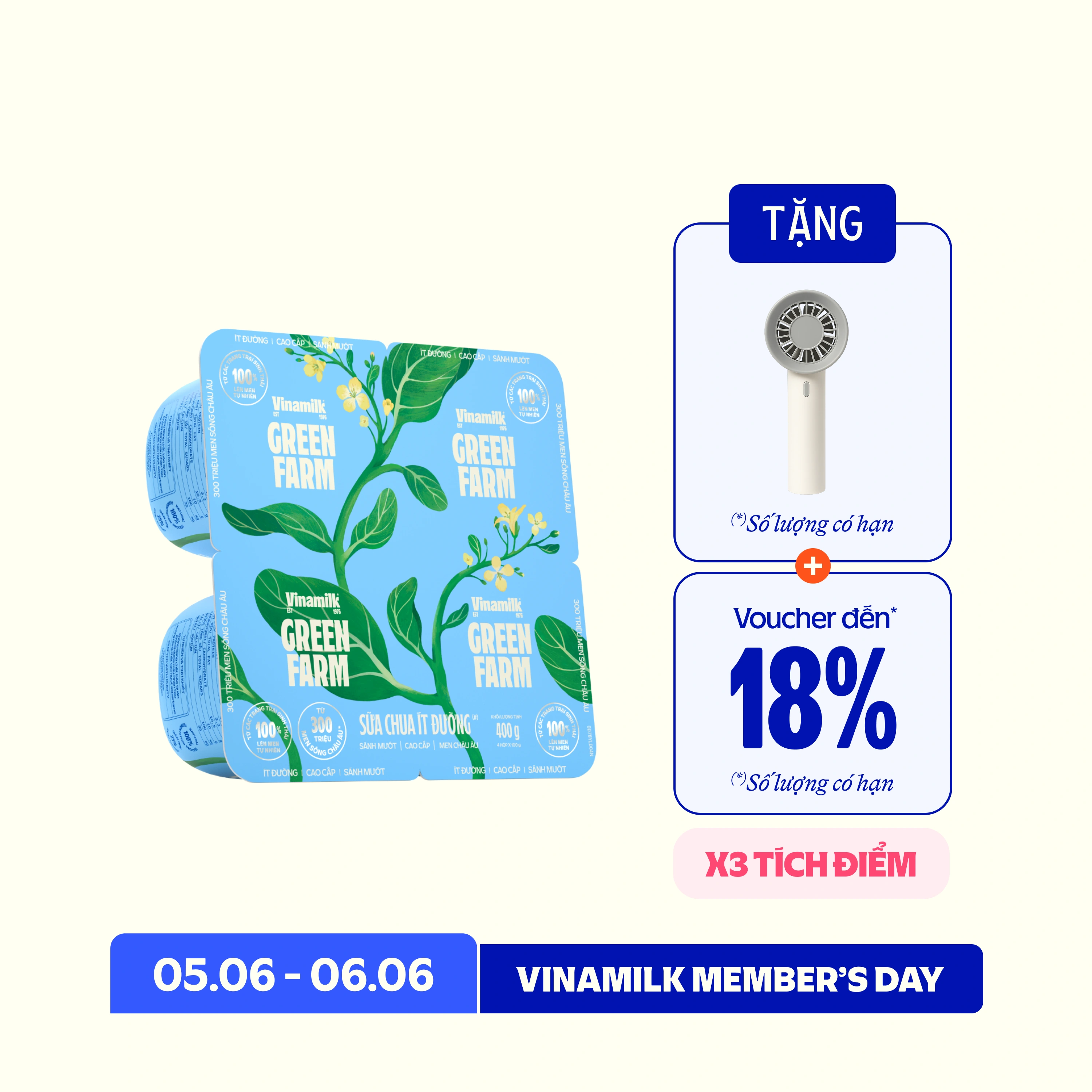 Sữa chua ăn Green Farm Ít đường 100g