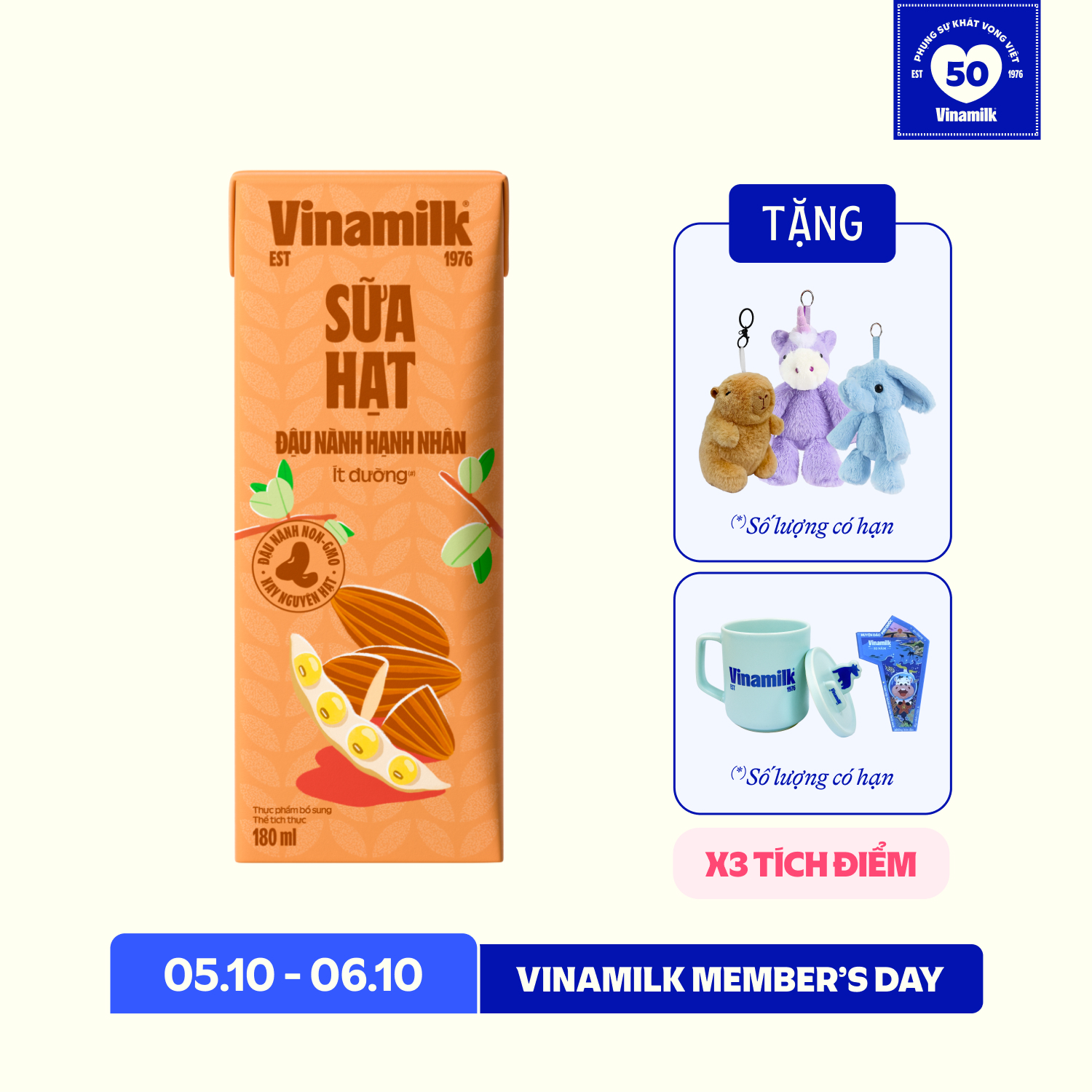 Sữa hạt Vinamilk Đậu nành Hạnh nhân 180ml