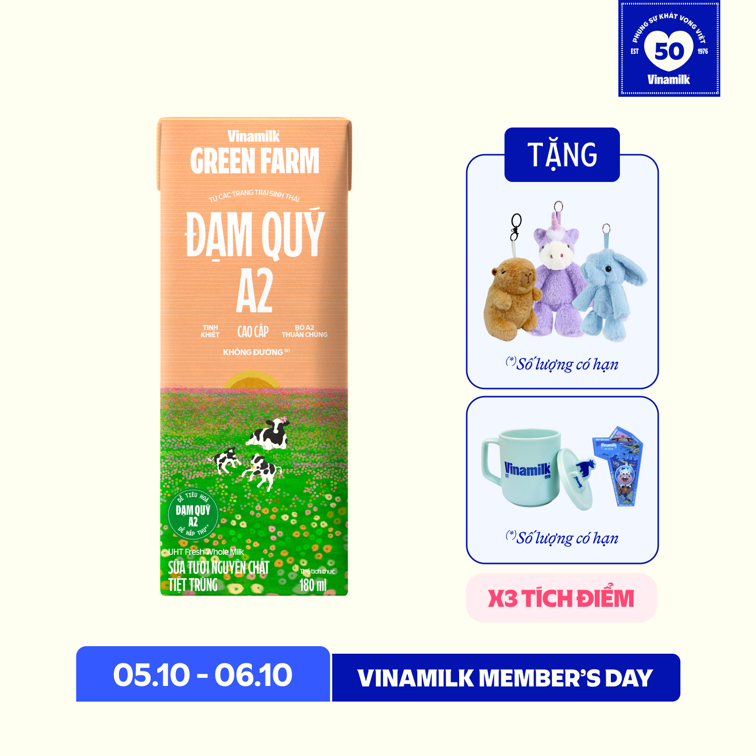 Sữa tươi tiệt trùng Green Farm A2 không đường 180ml
