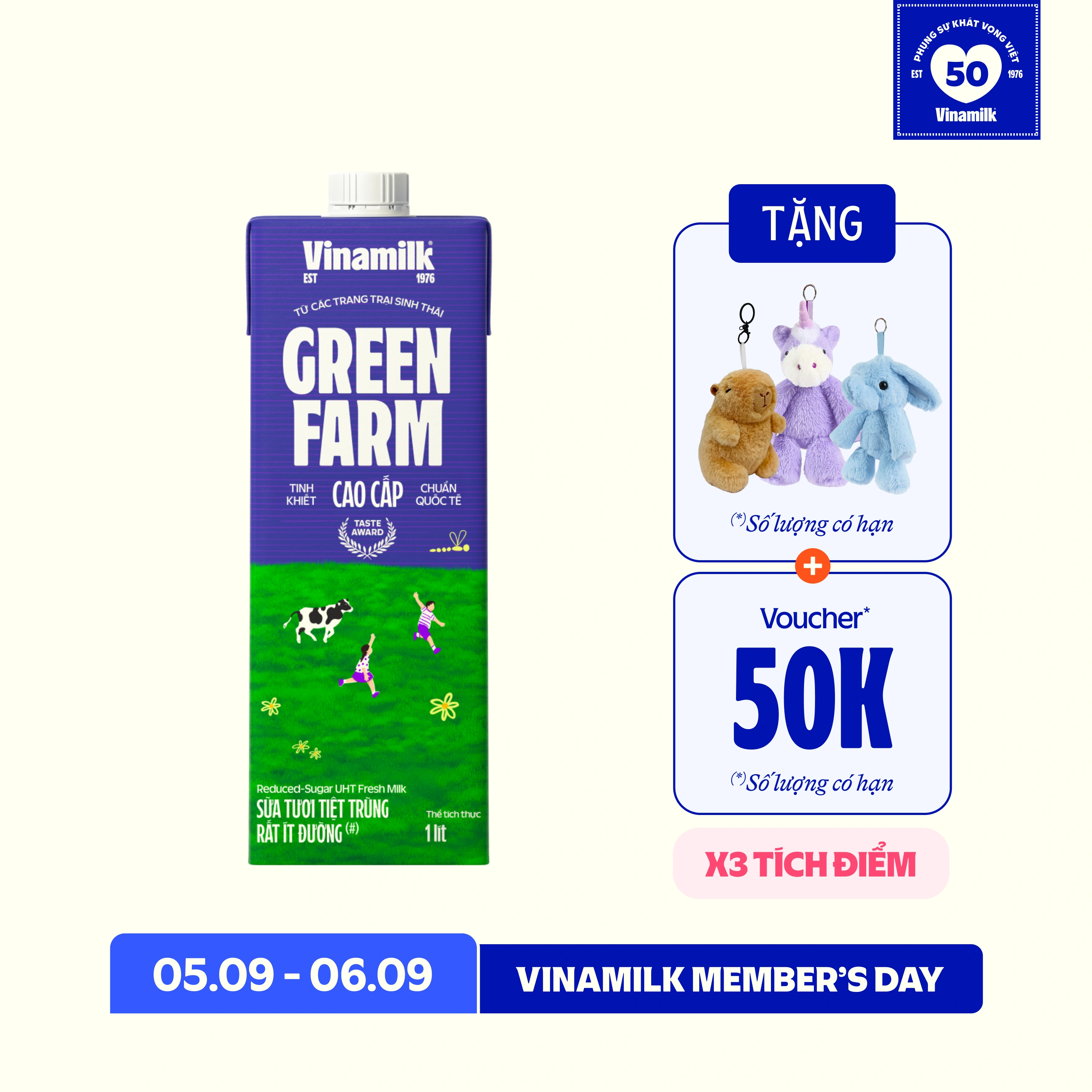 Sữa tươi tiệt trùng Green Farm Rất ít đường 1L