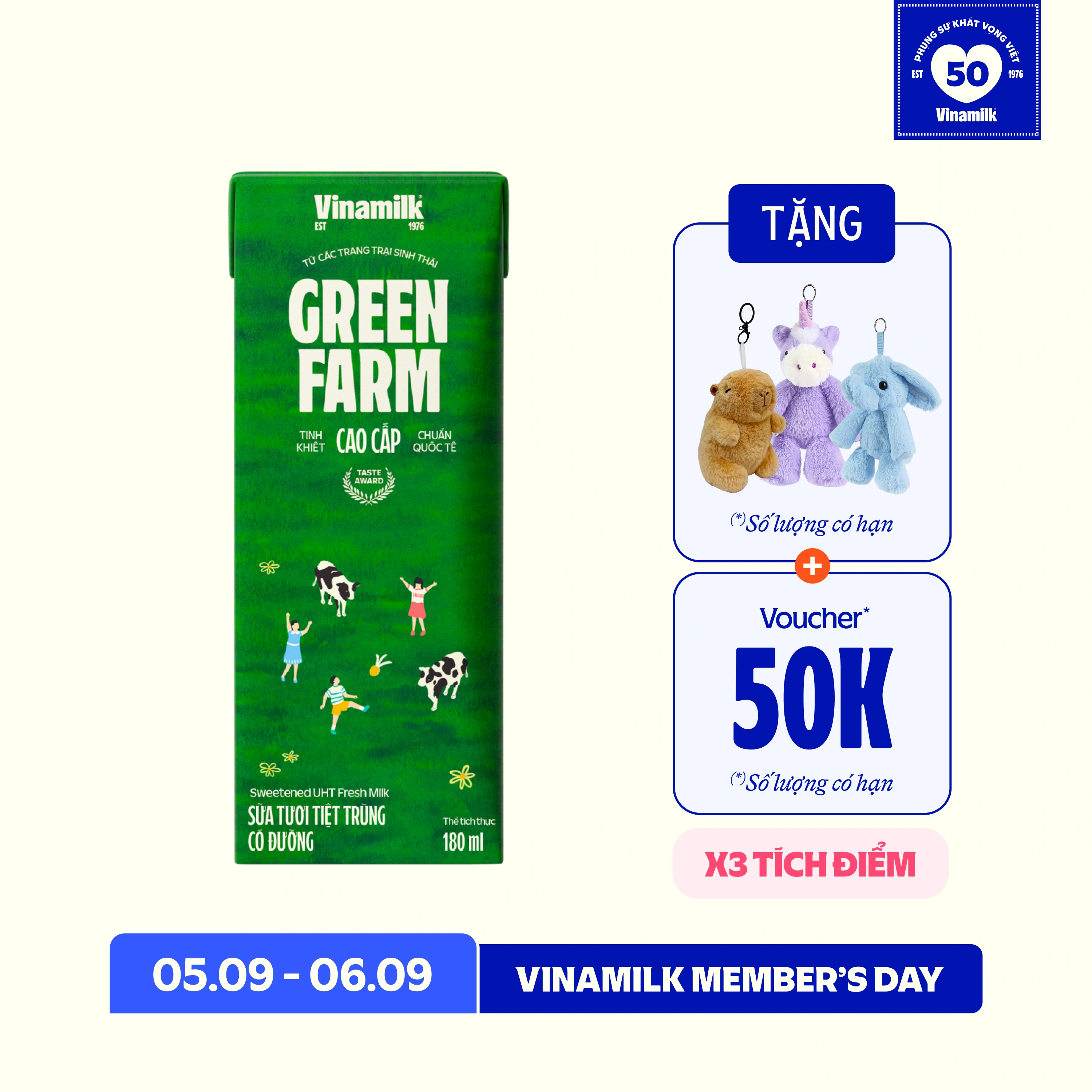 Sữa tươi tiệt trùng Green Farm Có đường 180ml