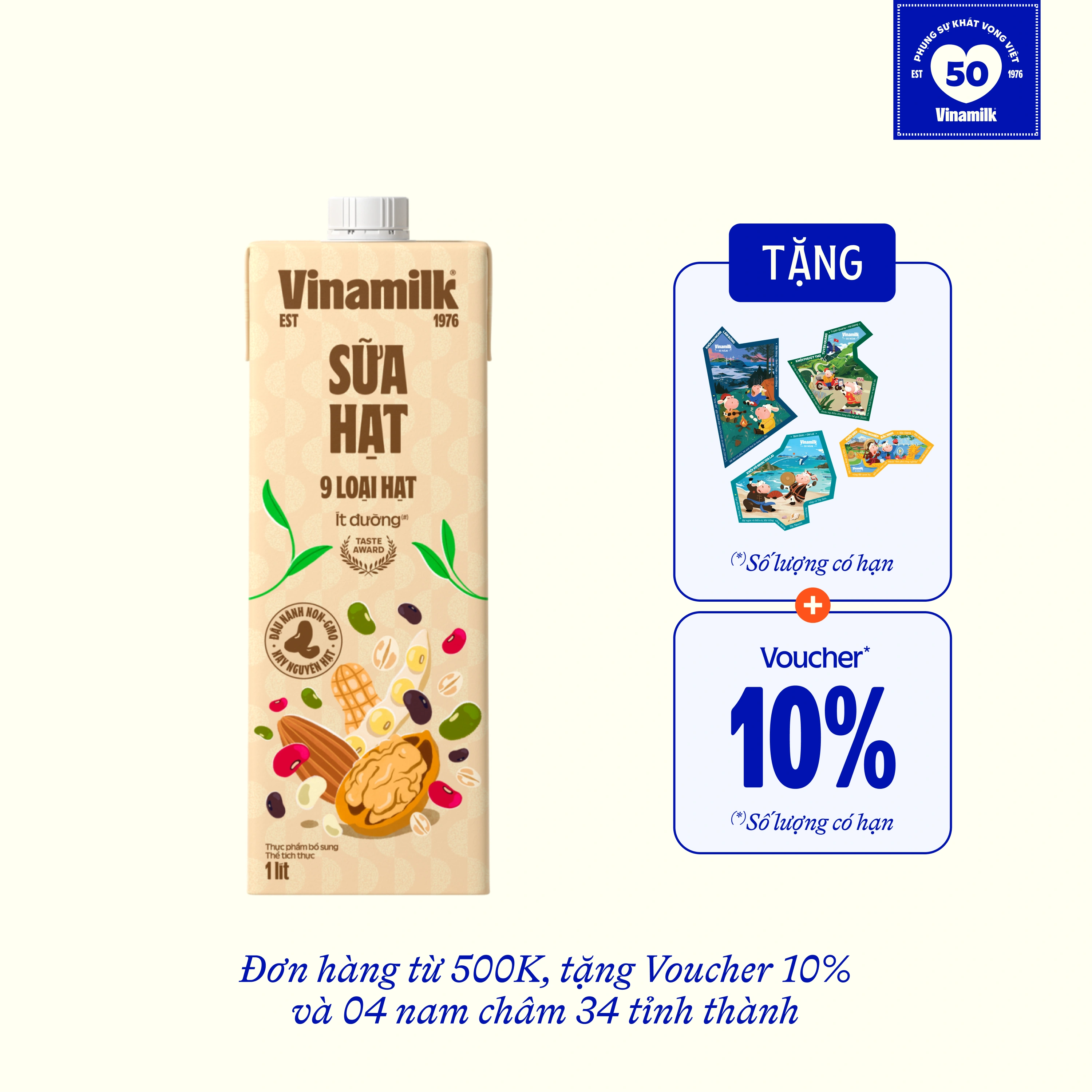 Sữa hạt Vinamilk 9 loại hạt ít đường 1L