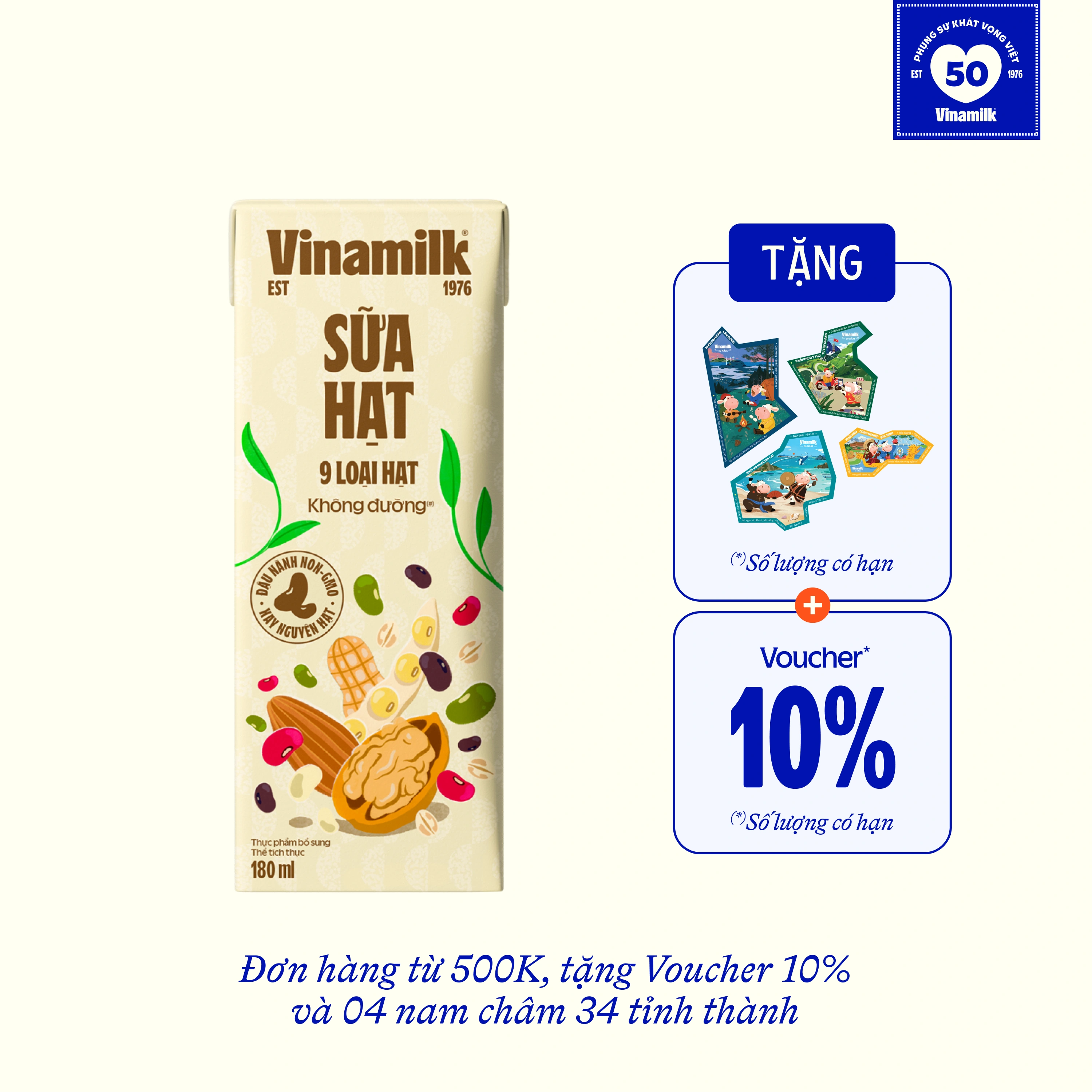 Sữa hạt Vinamilk 9 loại hạt không đường 180ml