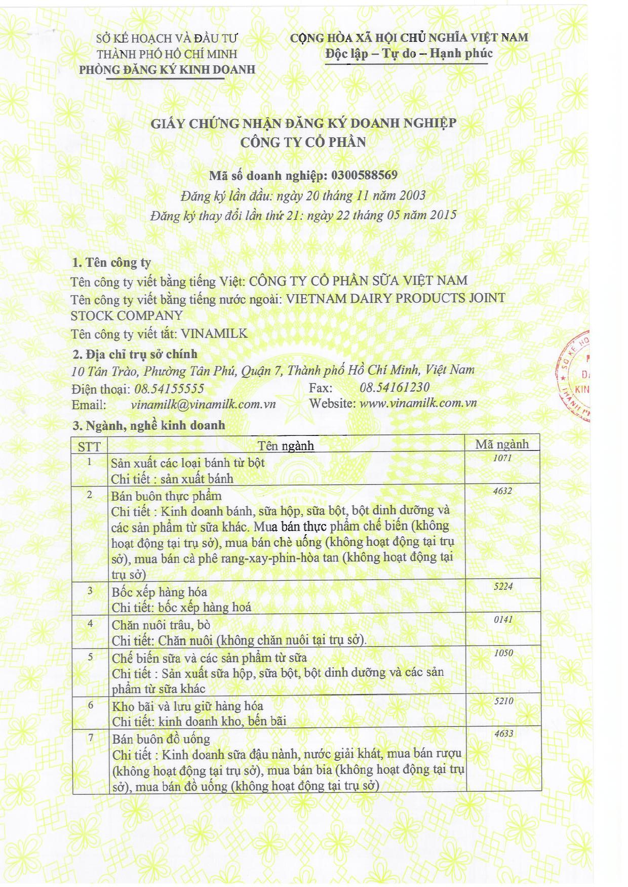 Giấy chứng nhận đăng ký doanh nghiệp (điều chỉnh lần 21) 1