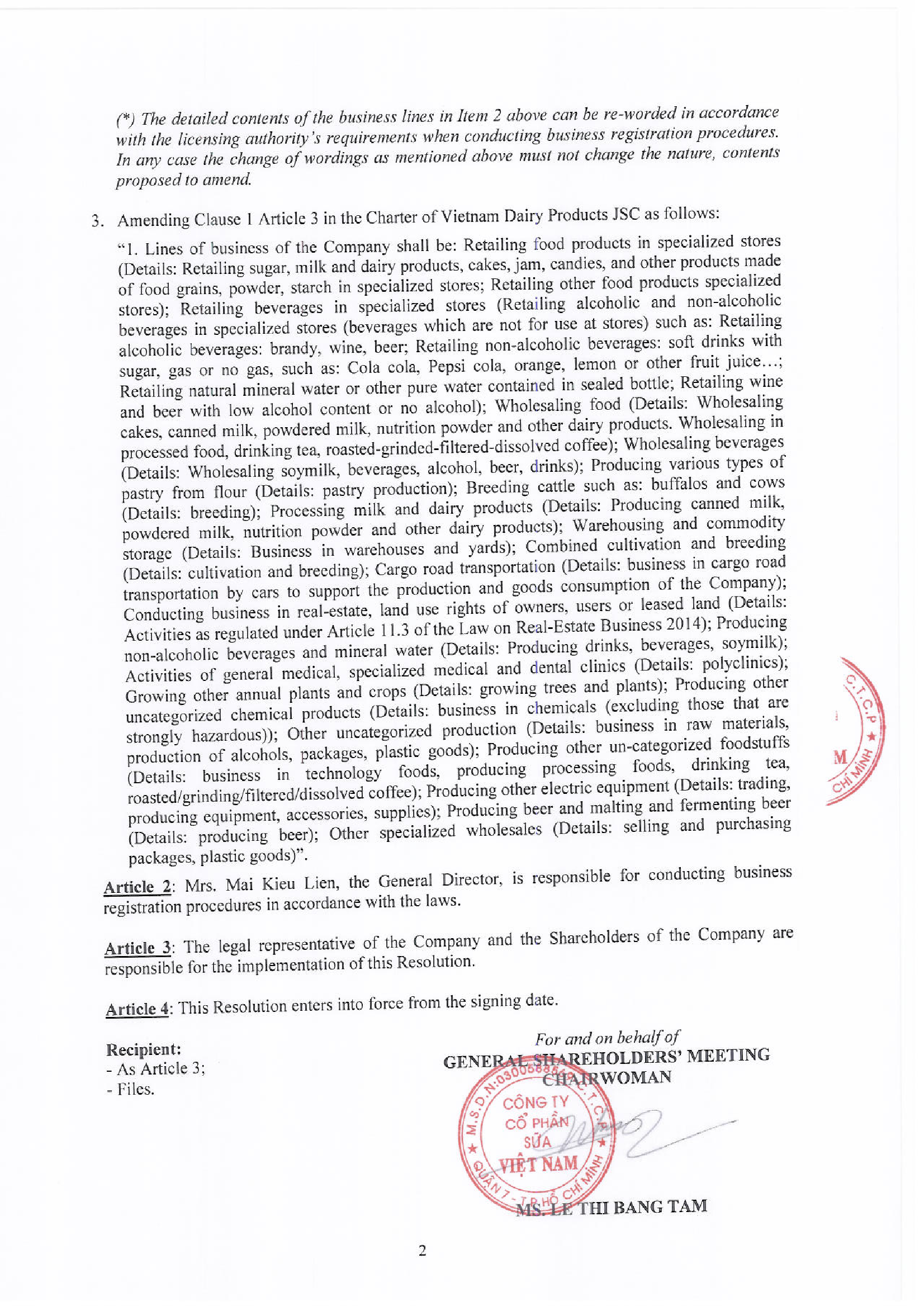 Resolution of the General Shareholders' Meeting 2