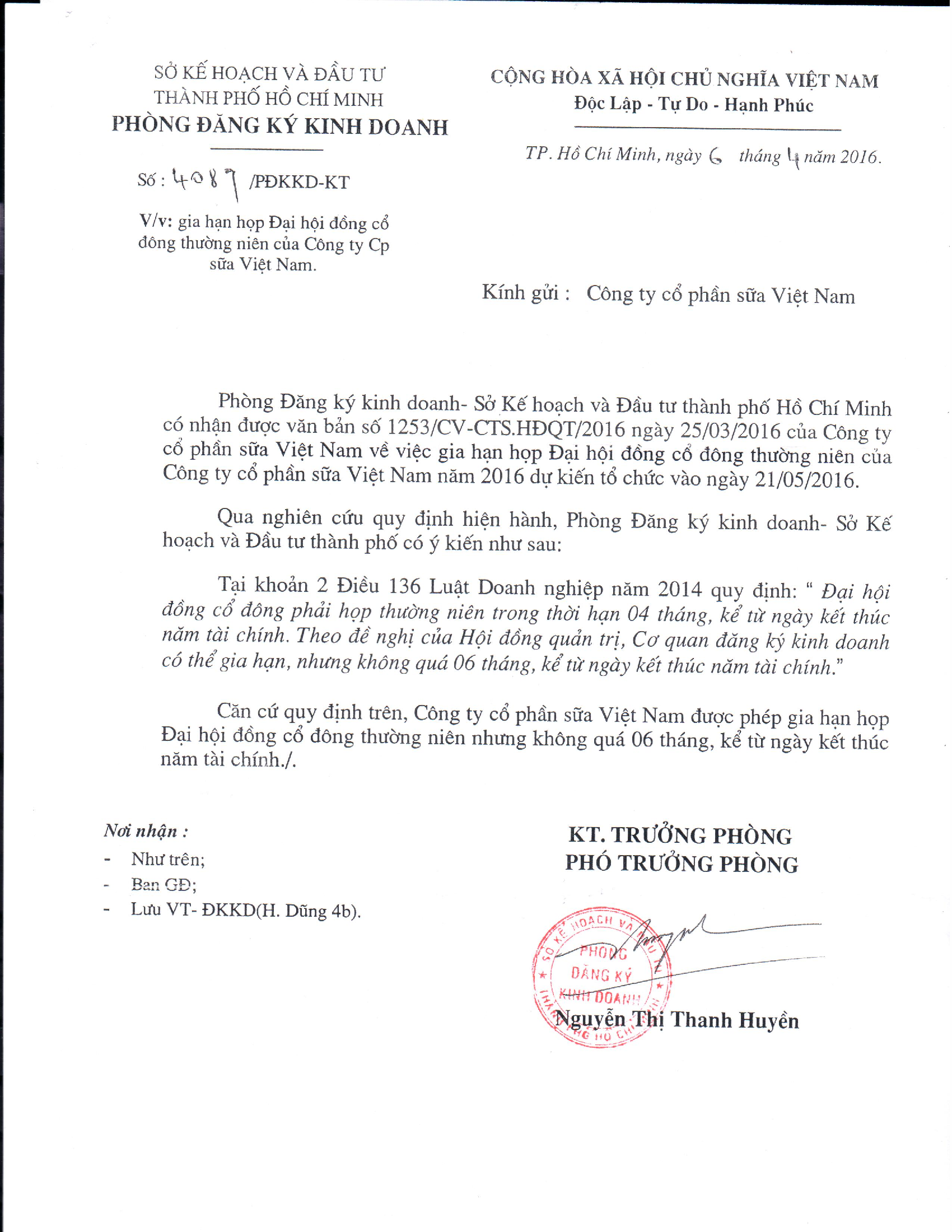 Vinamilk công bố về việc gia hạn họp Đại hội đồng cổ đông 2016 1