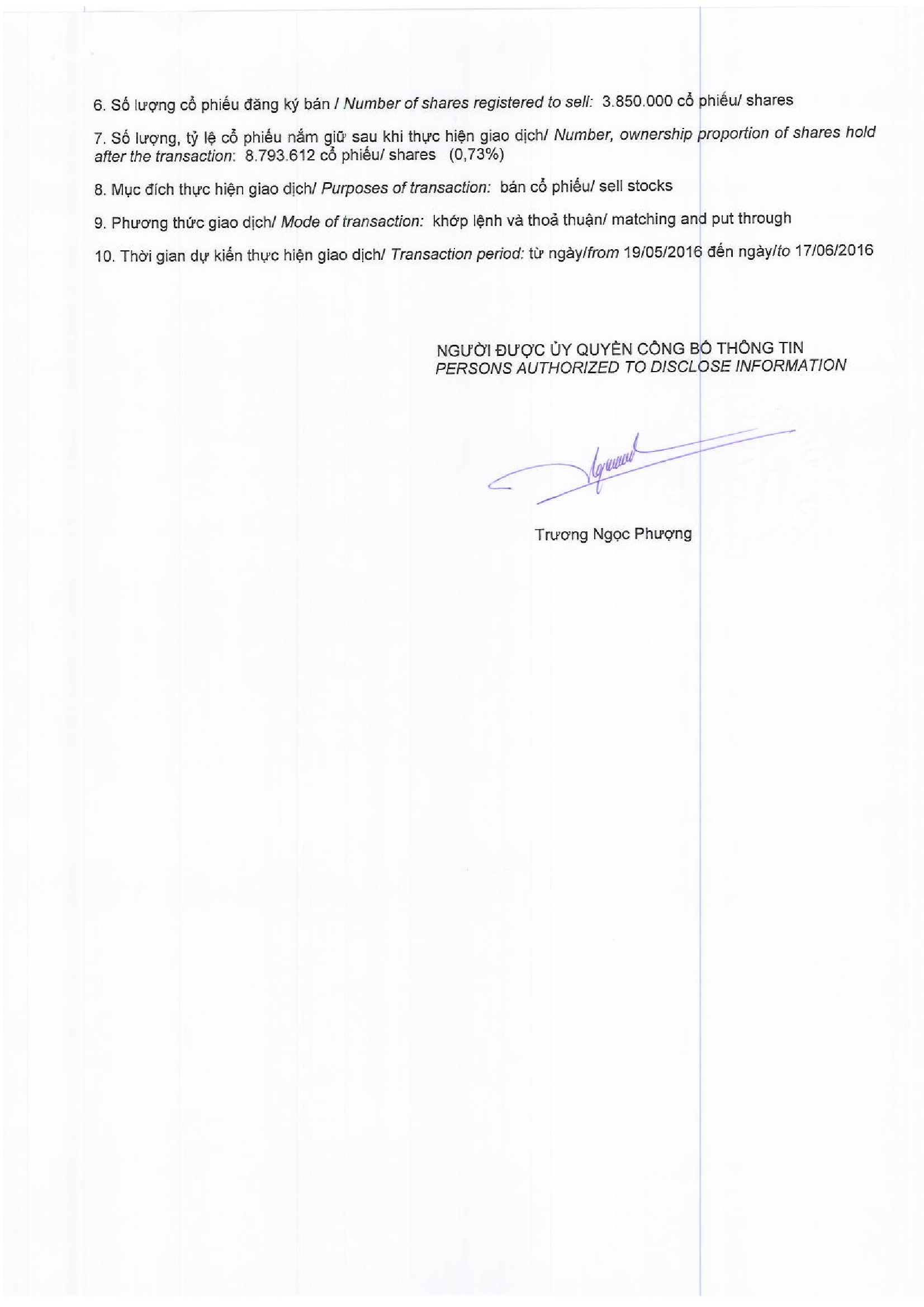 Notice of transaction in shares of related institutional to internal shareholder 2