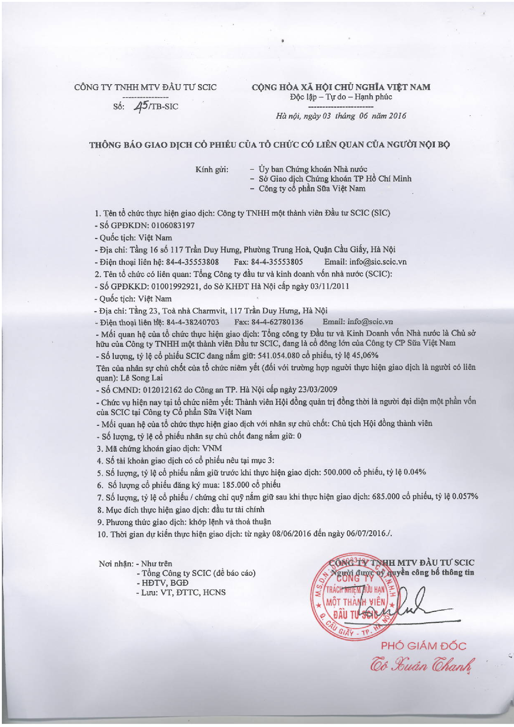 Thông báo giao dịch cổ phiếu của tổ chức có liên quan của người nội bộ 1