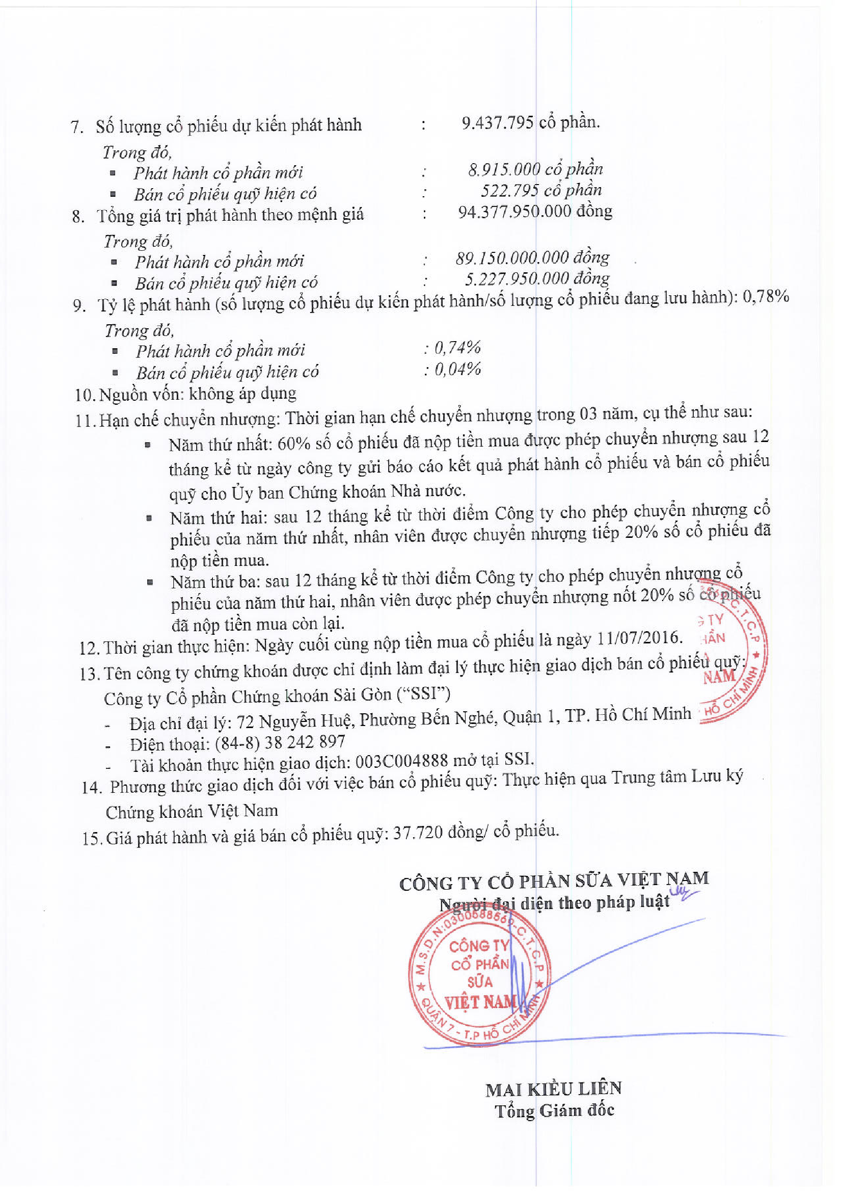 Công bố thông tin phát hành cổ phiếu theo chương trình lựa chọn cho người lao động trong công ty 2