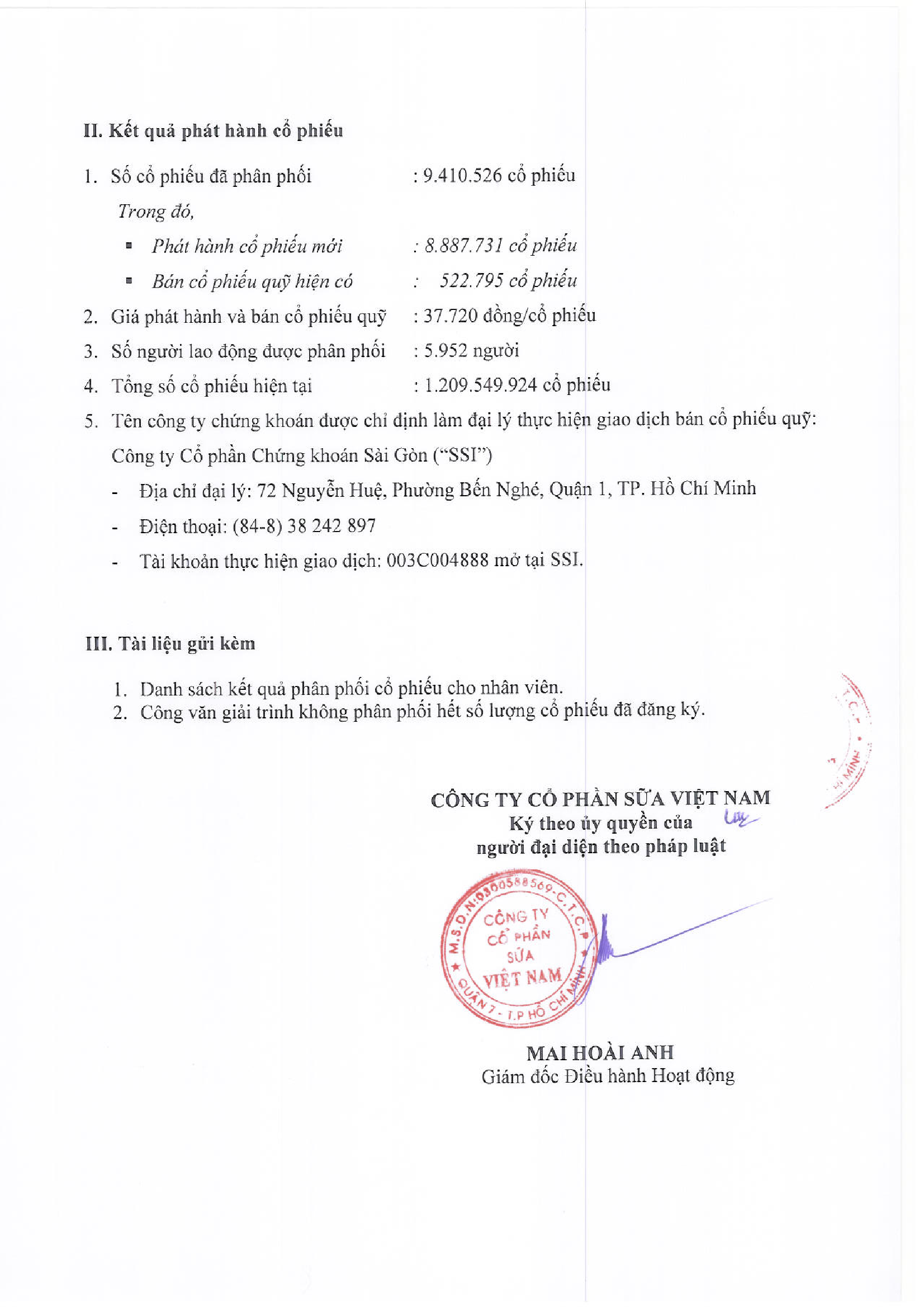 Báo cáo kết quả phát hành cổ phiếu theo chương trình lựa chọn cho người trong công ty 2