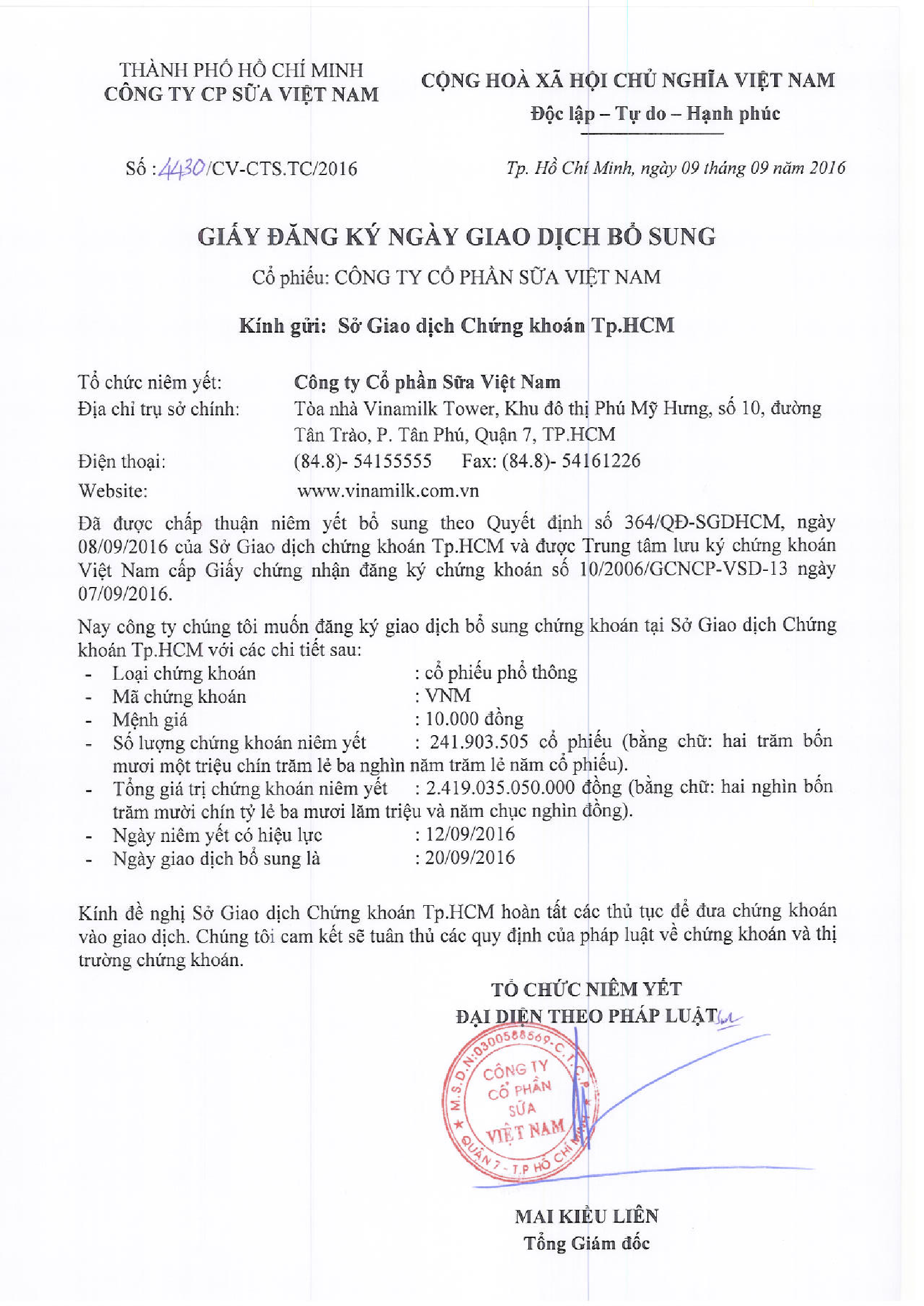 Đăng ký ngày giao dịch cổ phiếu phát hành 5:1 năm 2016 1