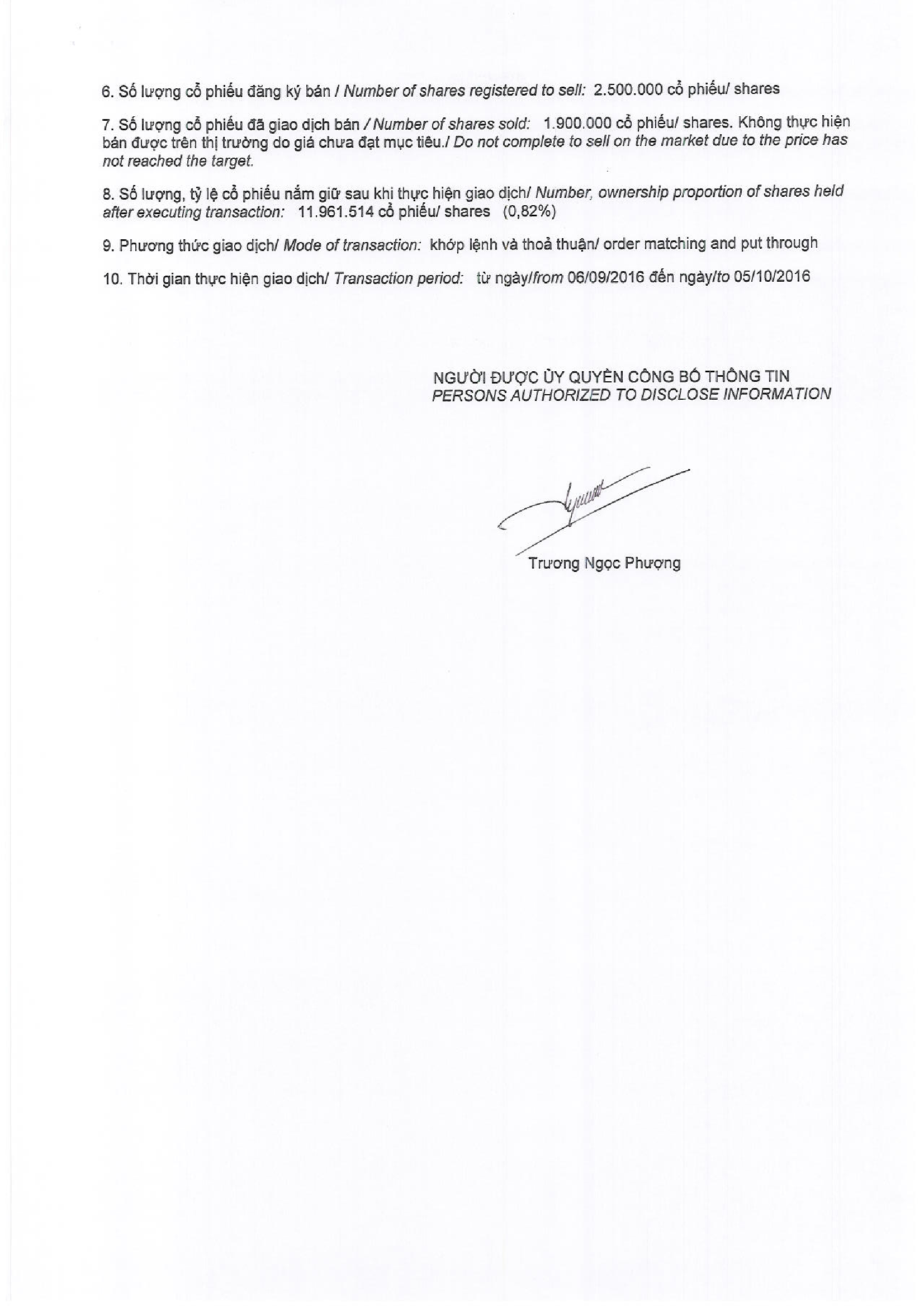 Report on results of transaction in shares of related institutional to internal person 89/2016-BCGD 2