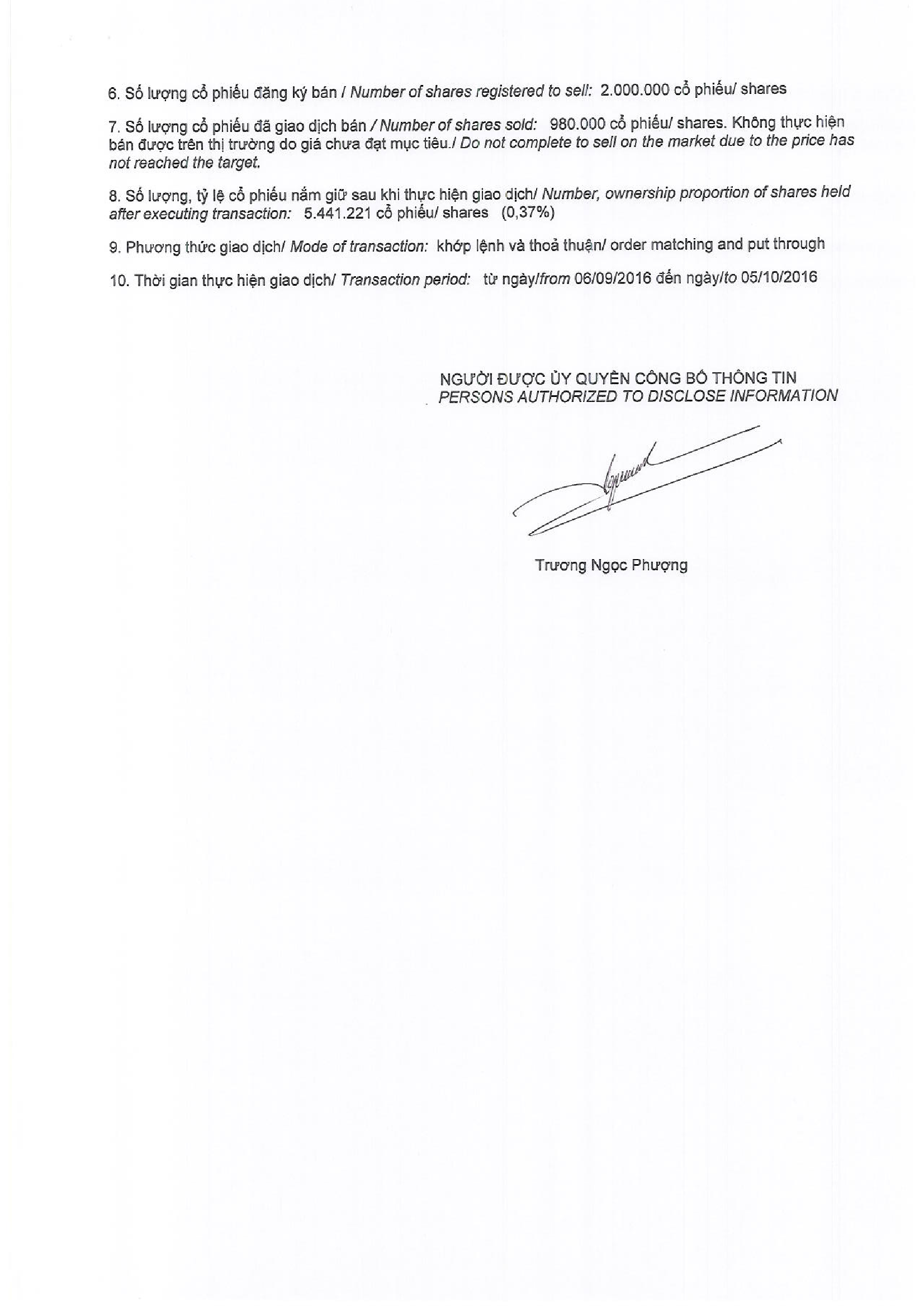 Report on results of transaction in shares of related institutional to internal person 90/2016-BCGD 2