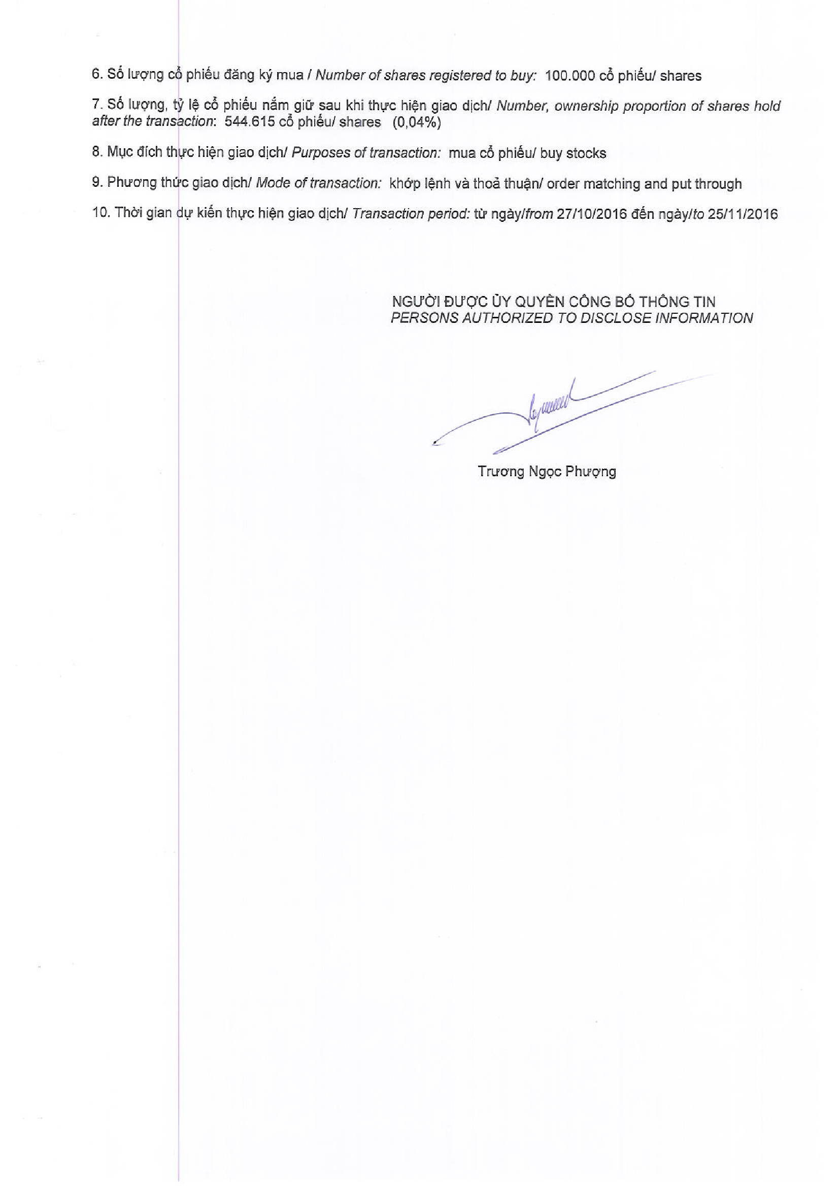 Thông báo giao dịch cổ phiếu của tổ chức có liên quan đến người nội bộ - Lê Anh Minh 2