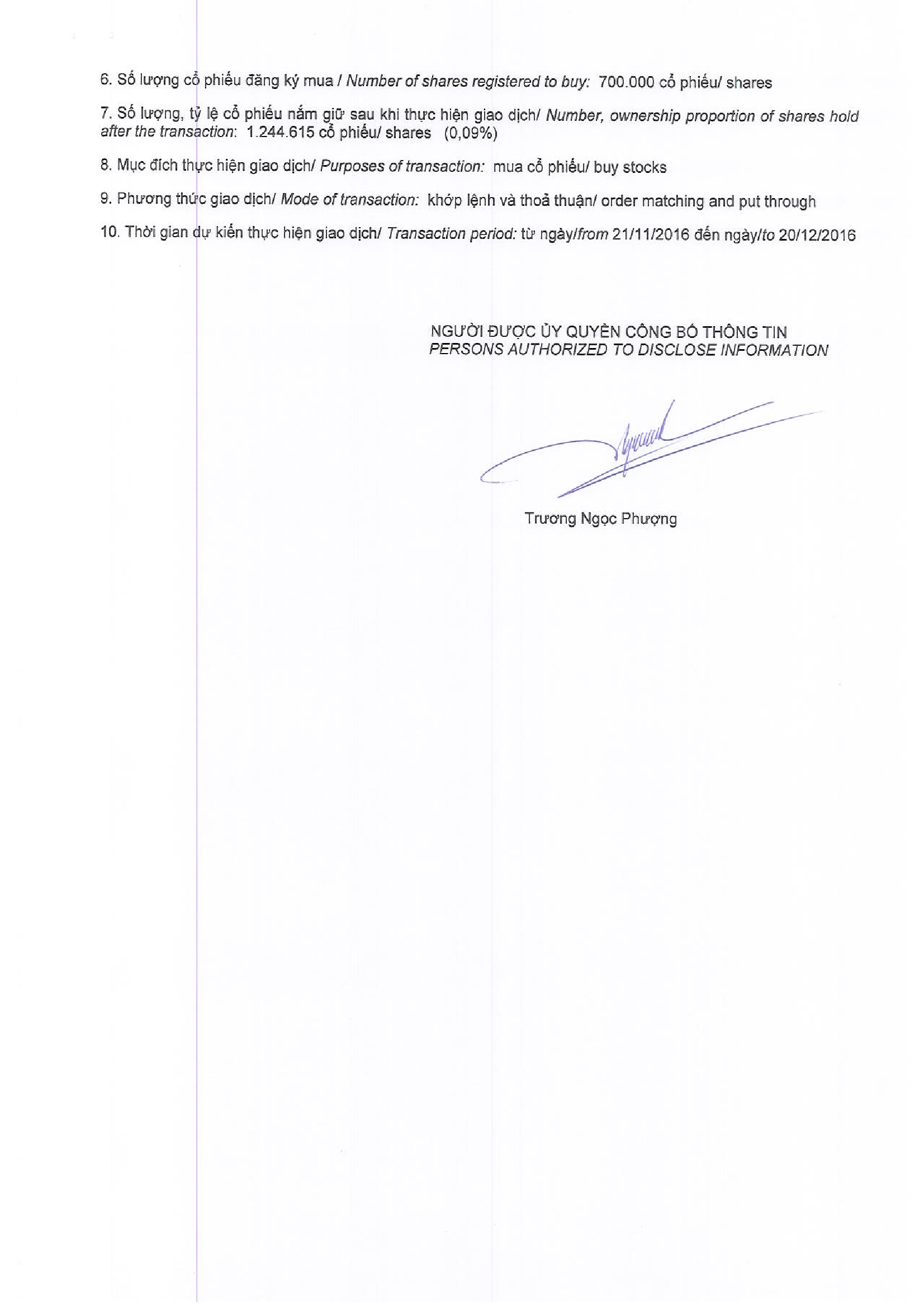 Notice of transaction in shares of related institutional to internal person 101/2016-BCGD 2