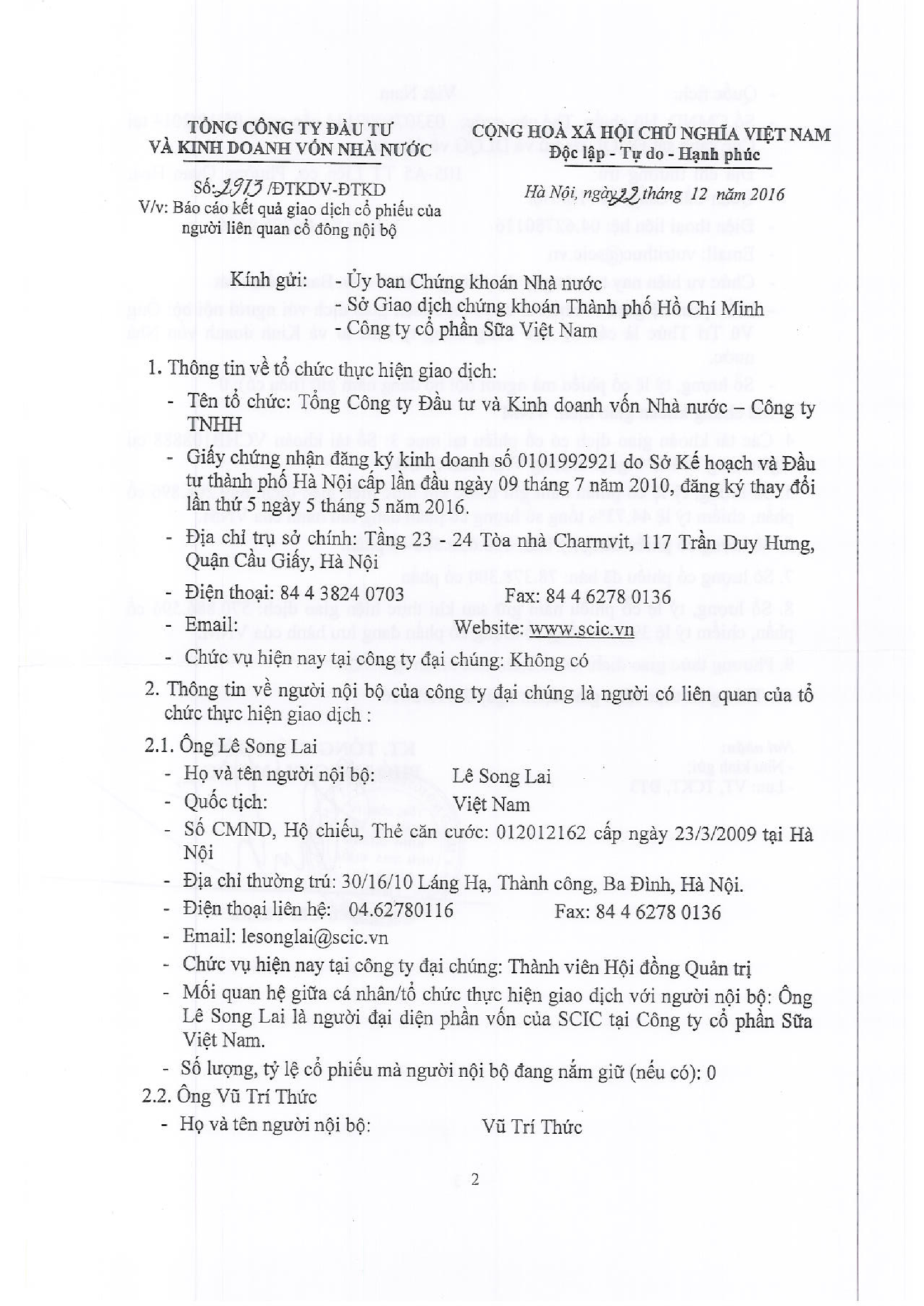 Báo cáo kết quả giao dịch của cổ đông lớn (SCIC) 1