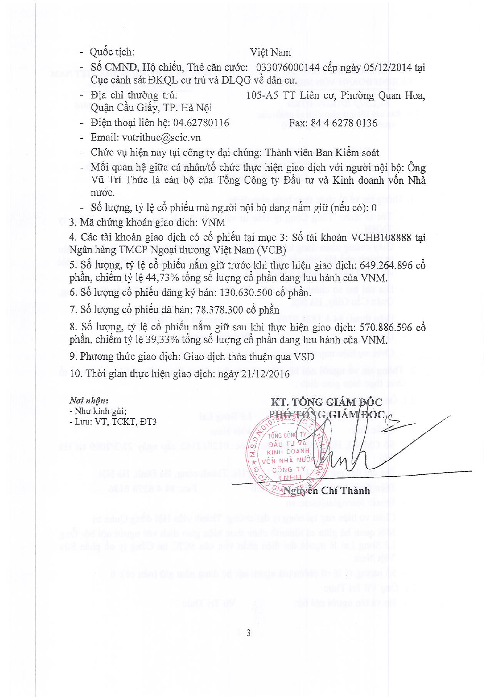 Báo cáo kết quả giao dịch của cổ đông lớn (SCIC) 2