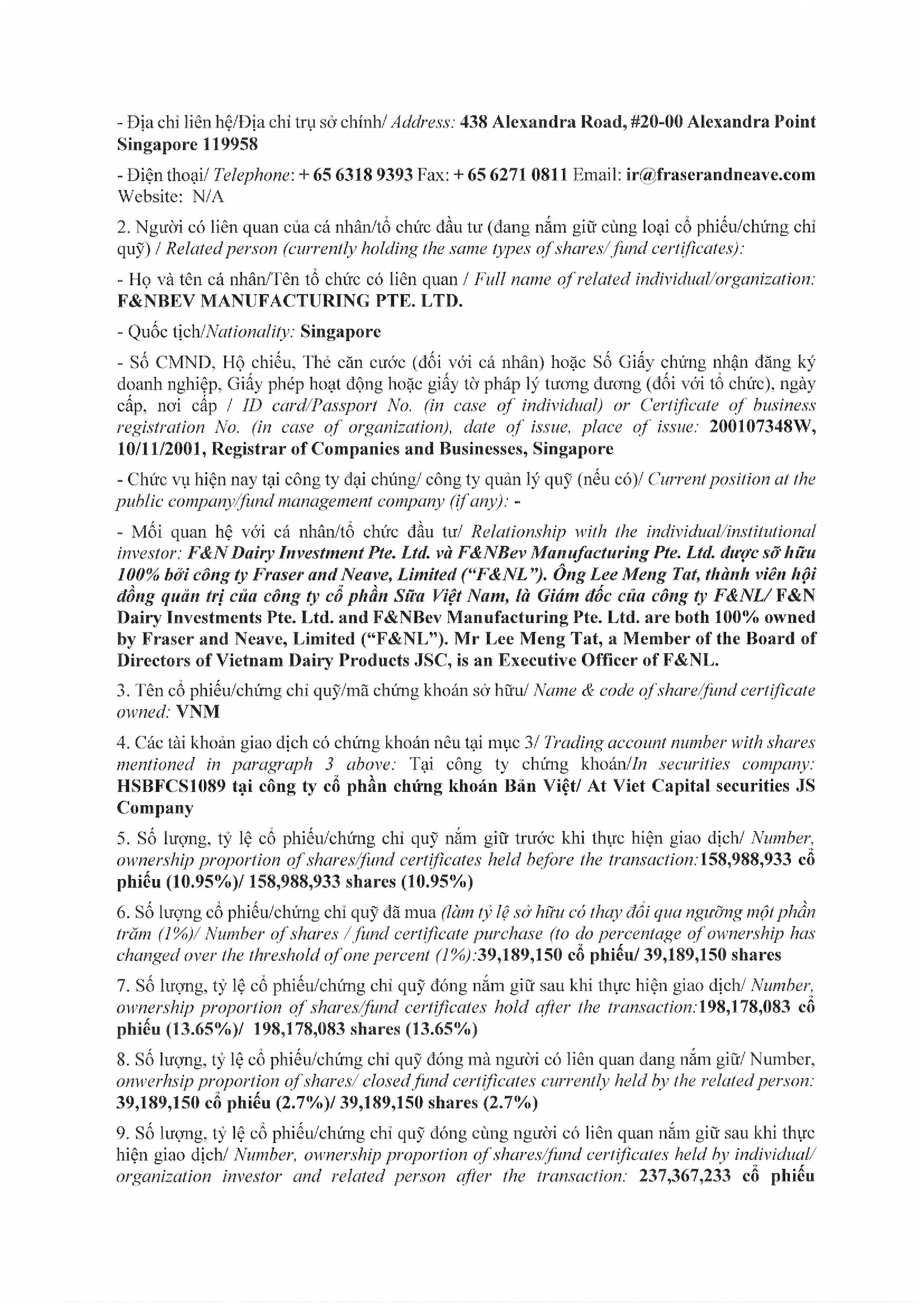 Báo cáo về thay đổi sở hữu của cổ đông lớn, nhà đầu tư nắm giữ từ 5% trở lên chứng chỉ quỹ đóng 2