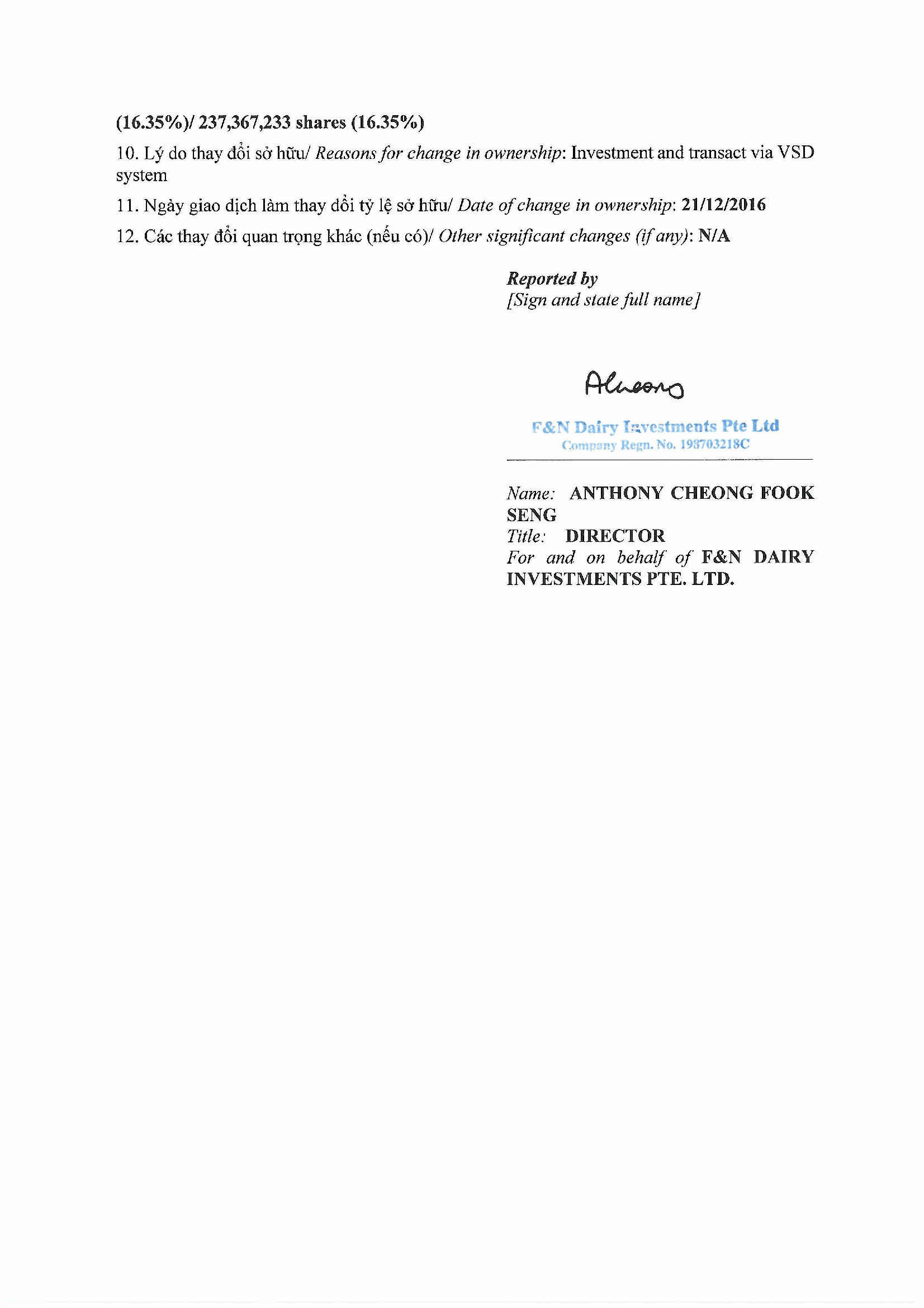 Report on the change of ownership of major shareholders/ investor holding 5% or more of closed fund certificates 3