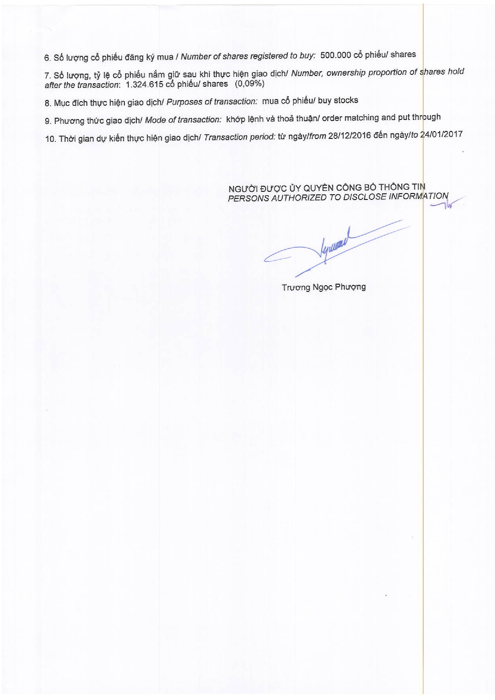 Notice of transaction in shares of related institutional to internal person - Le Anh Minh 2