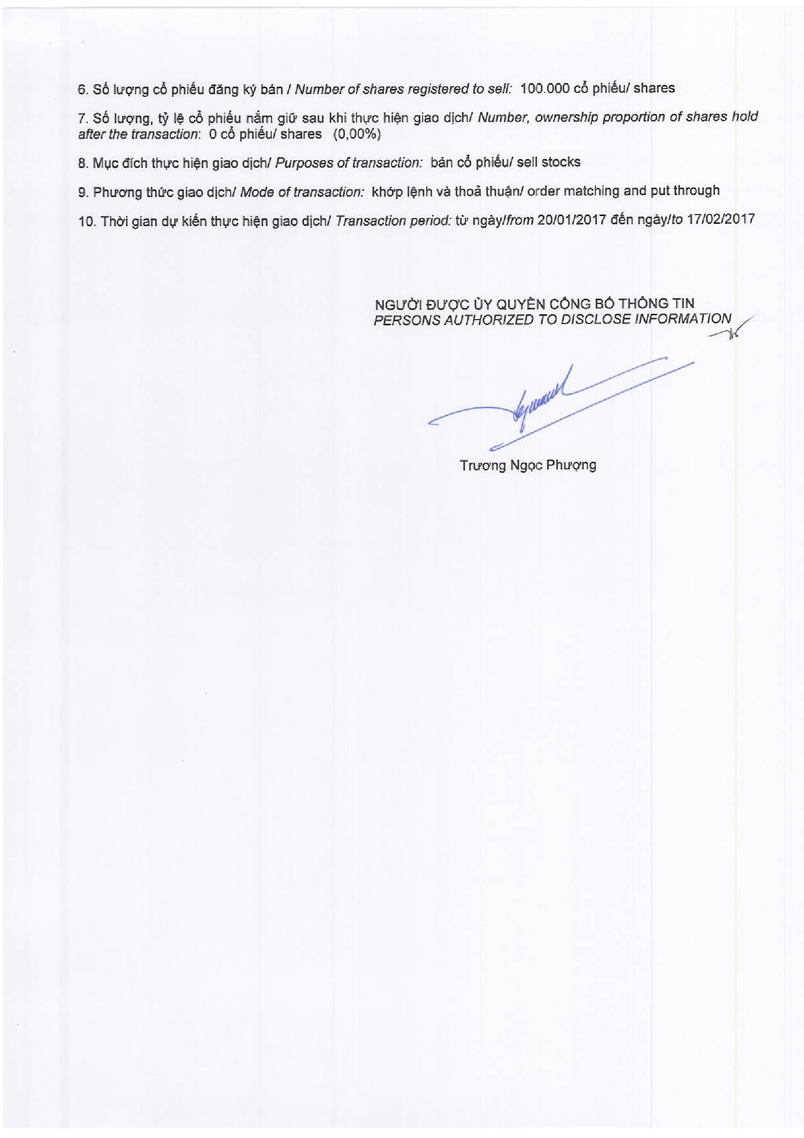 Thông báo giao dịch cổ phiếu của tổ chức có liên quan đến người nội bộ 17/01/2017 - Lê Anh Minh 2