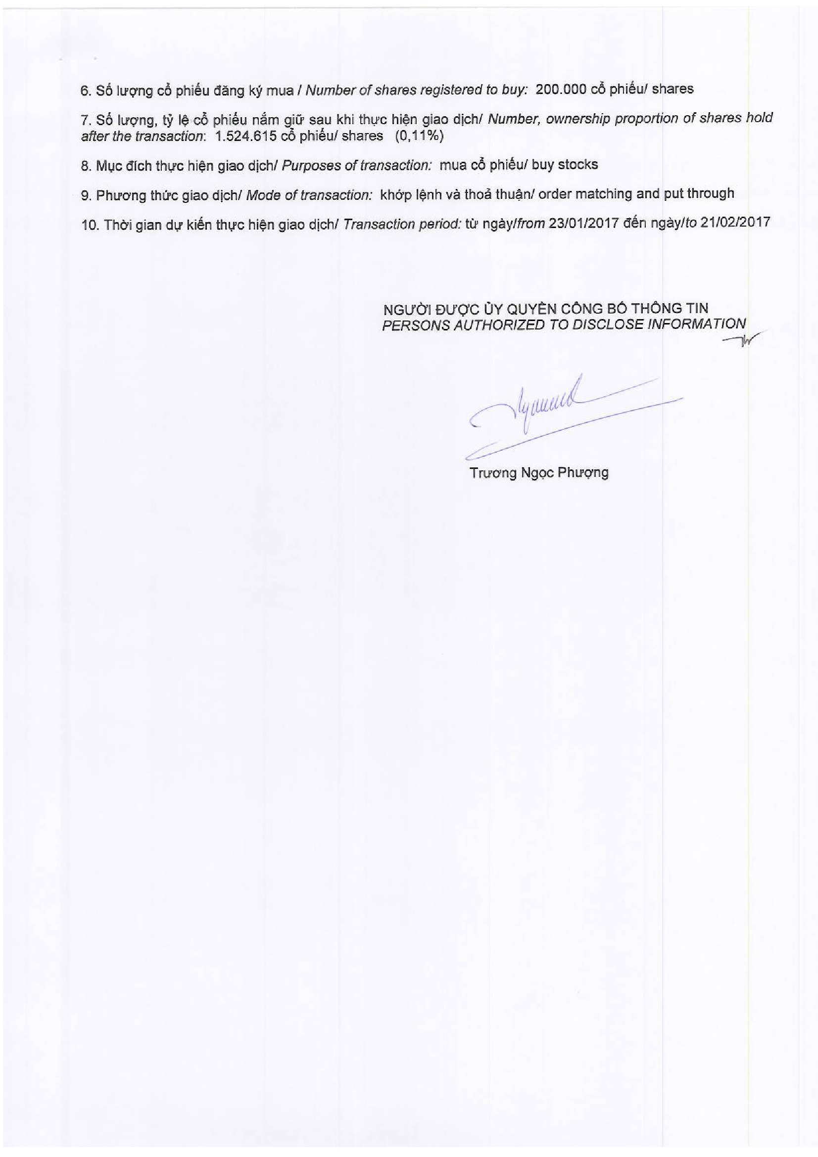 Notice of transaction in shares of related institutional to internal person 18/01/2017 - Le Anh Minh 2