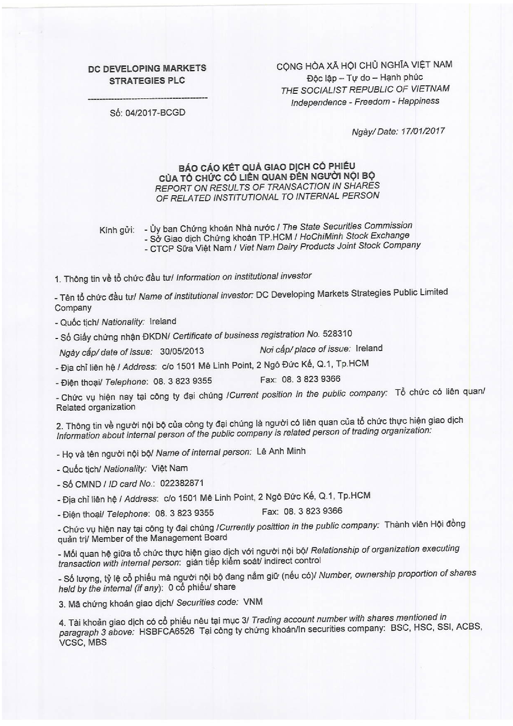 Report on results of transaction in shares of related institutional to internal person 04/2017 - BCGD 1