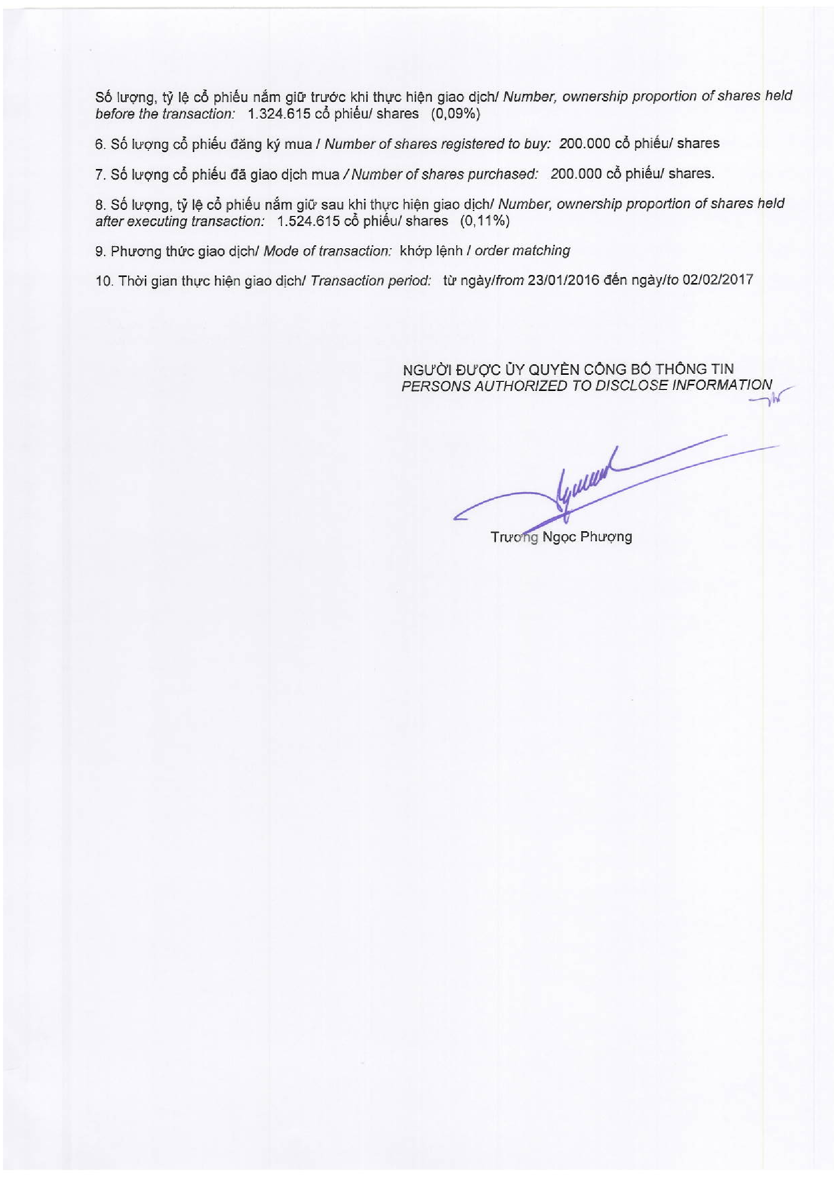 Báo cáo kết quả giao dịch cổ phiếu của tổ chức có liên quan đến người nội bộ 11/2017 - BCGD 2