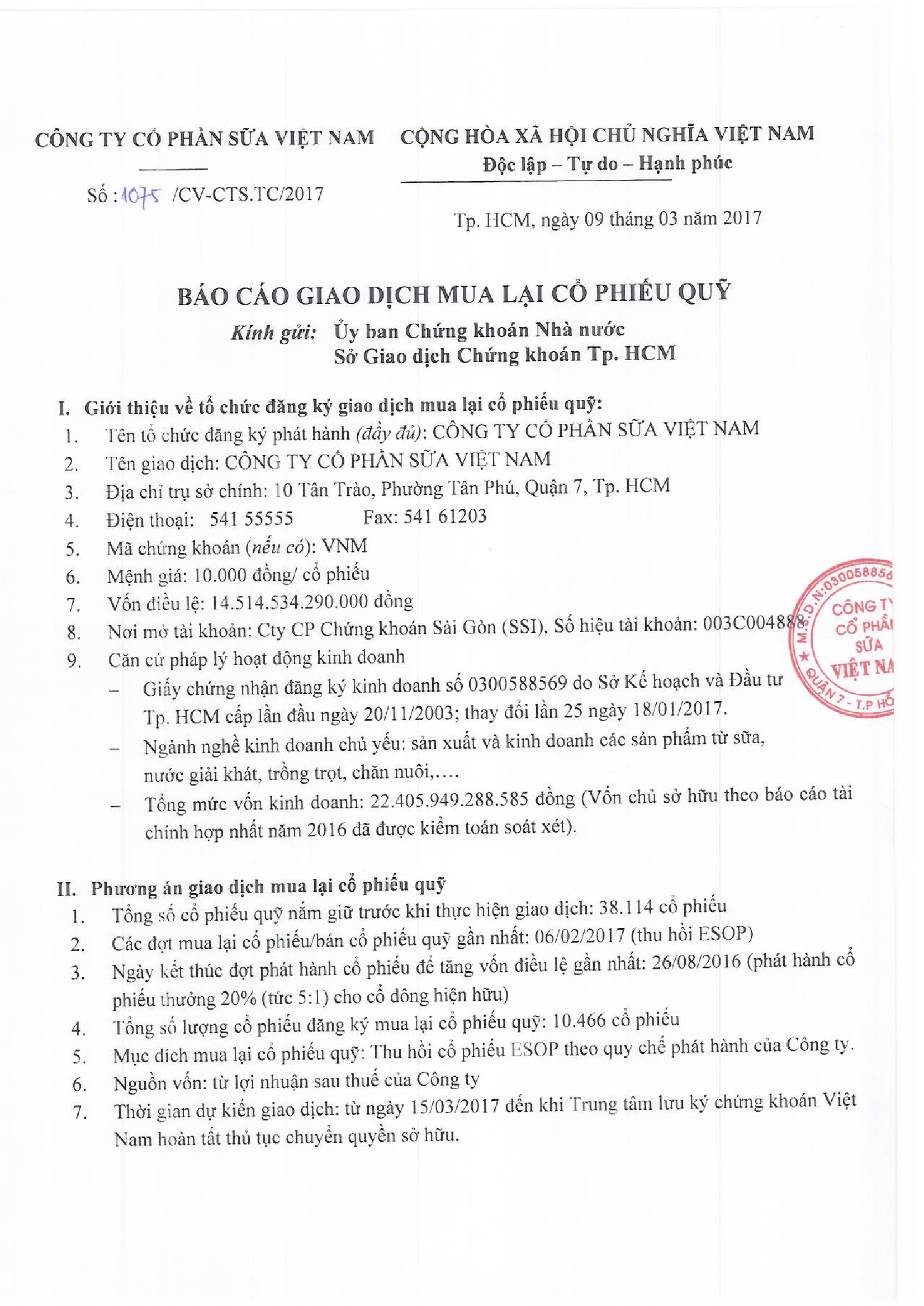 Báo cáo giao dịch mua lại cổ phiếu quỹ 1