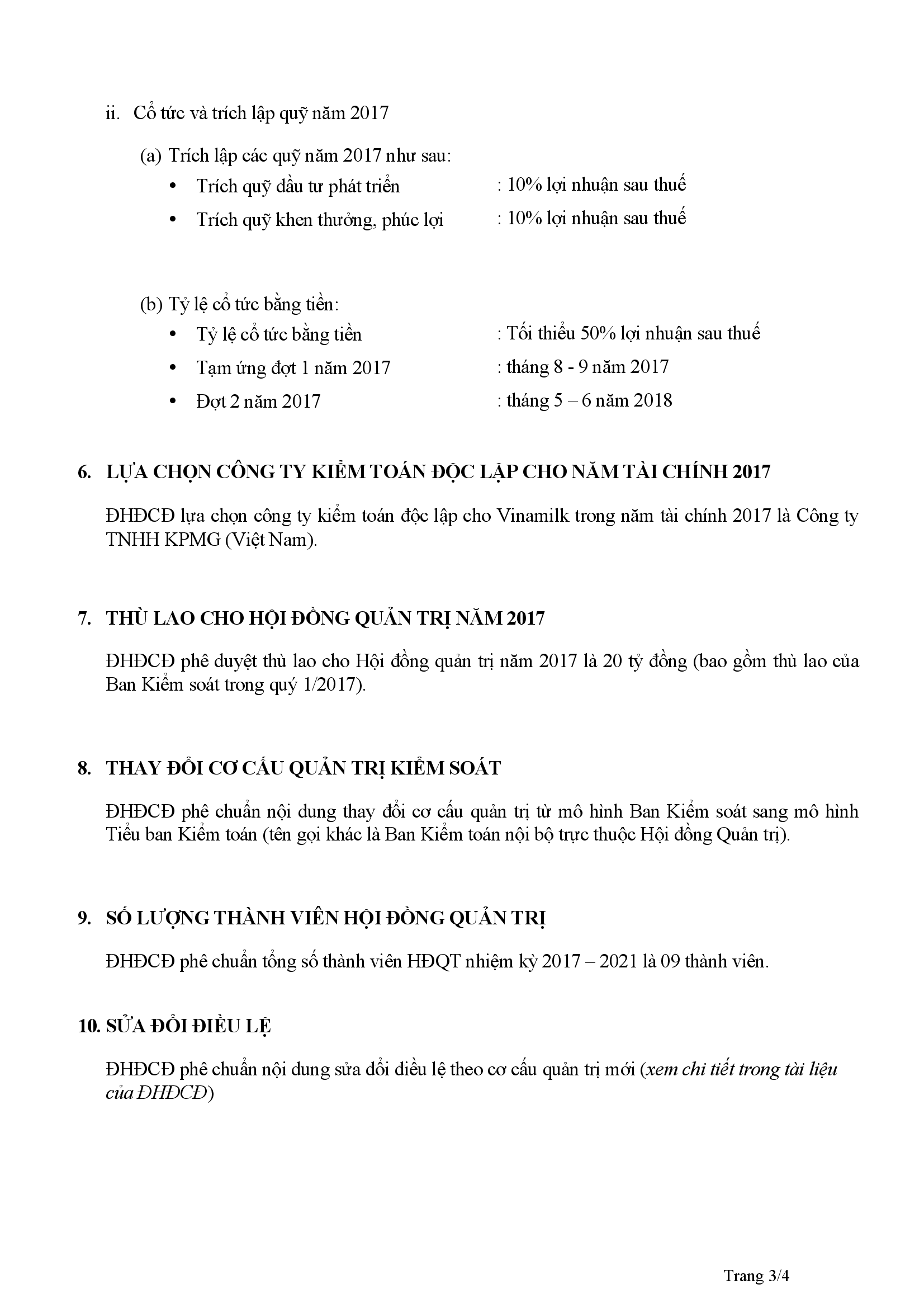 Nghị quyết đại hội đồng cổ đông thường niên năm 2017 công ty cổ phần sữa Việt Nam 3