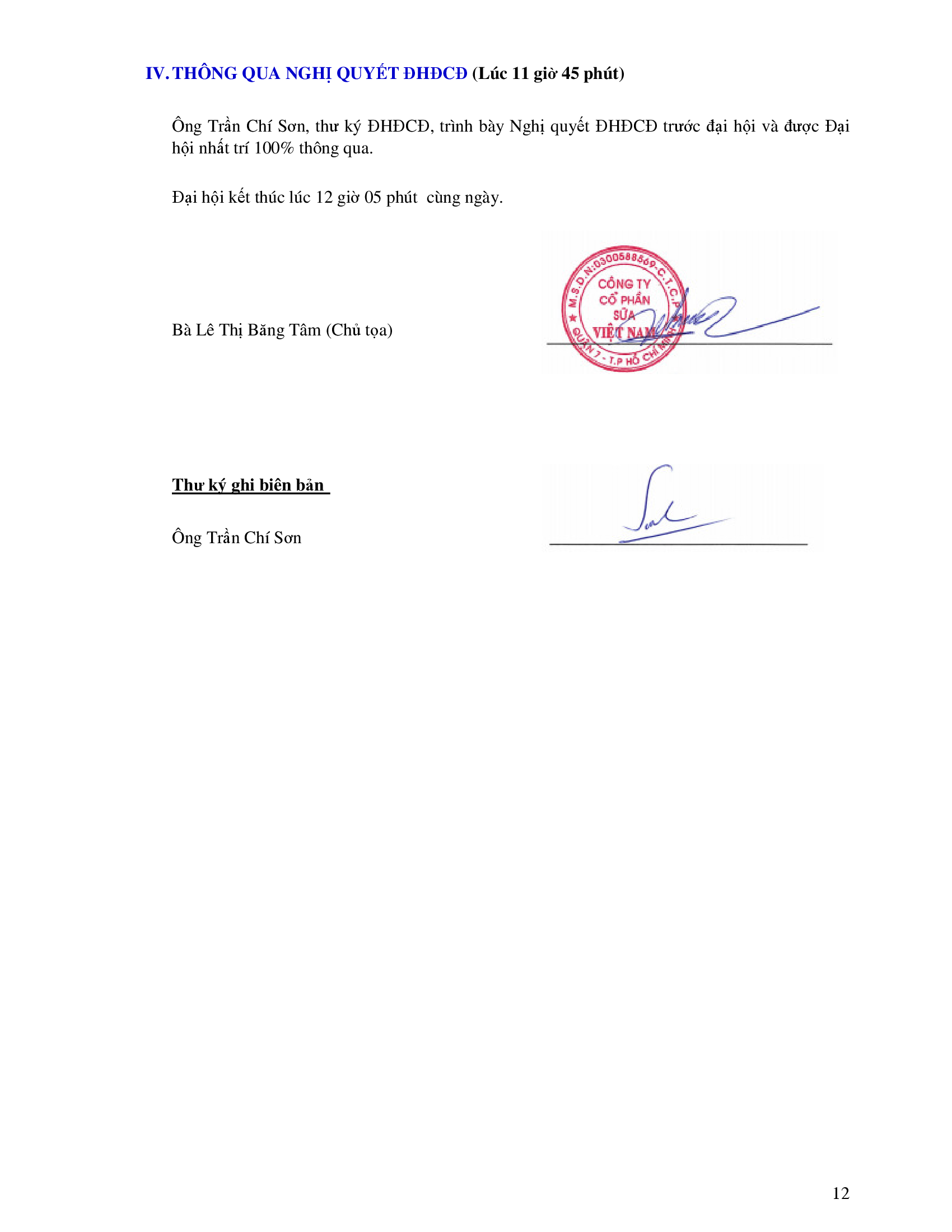 Biên bản cuộc họp Đại Hội Đồng Cổ Đông thường niên năm 2017 Công Ty cổ Phần Sữa Việt Nam 12