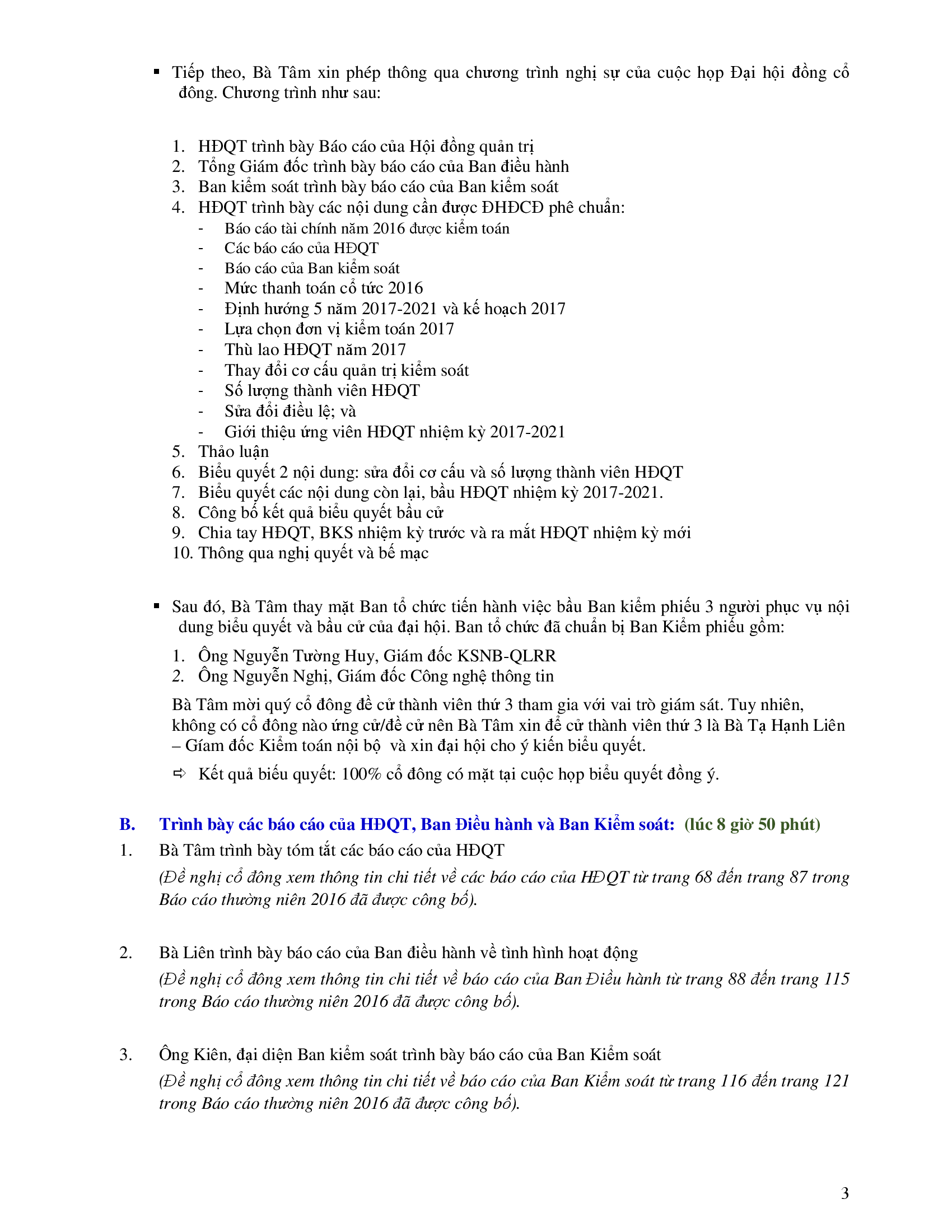 Biên bản cuộc họp Đại Hội Đồng Cổ Đông thường niên năm 2017 Công Ty cổ Phần Sữa Việt Nam 3