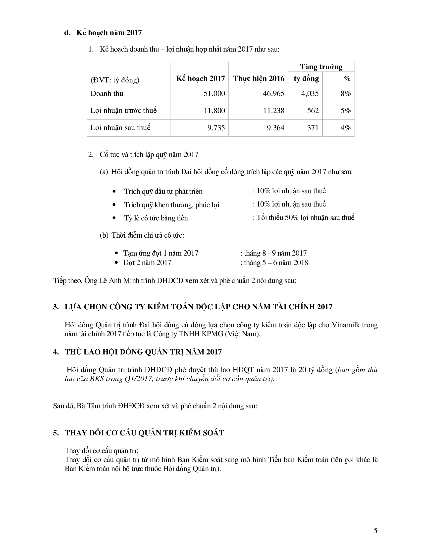 Biên bản cuộc họp Đại Hội Đồng Cổ Đông thường niên năm 2017 Công Ty cổ Phần Sữa Việt Nam 5