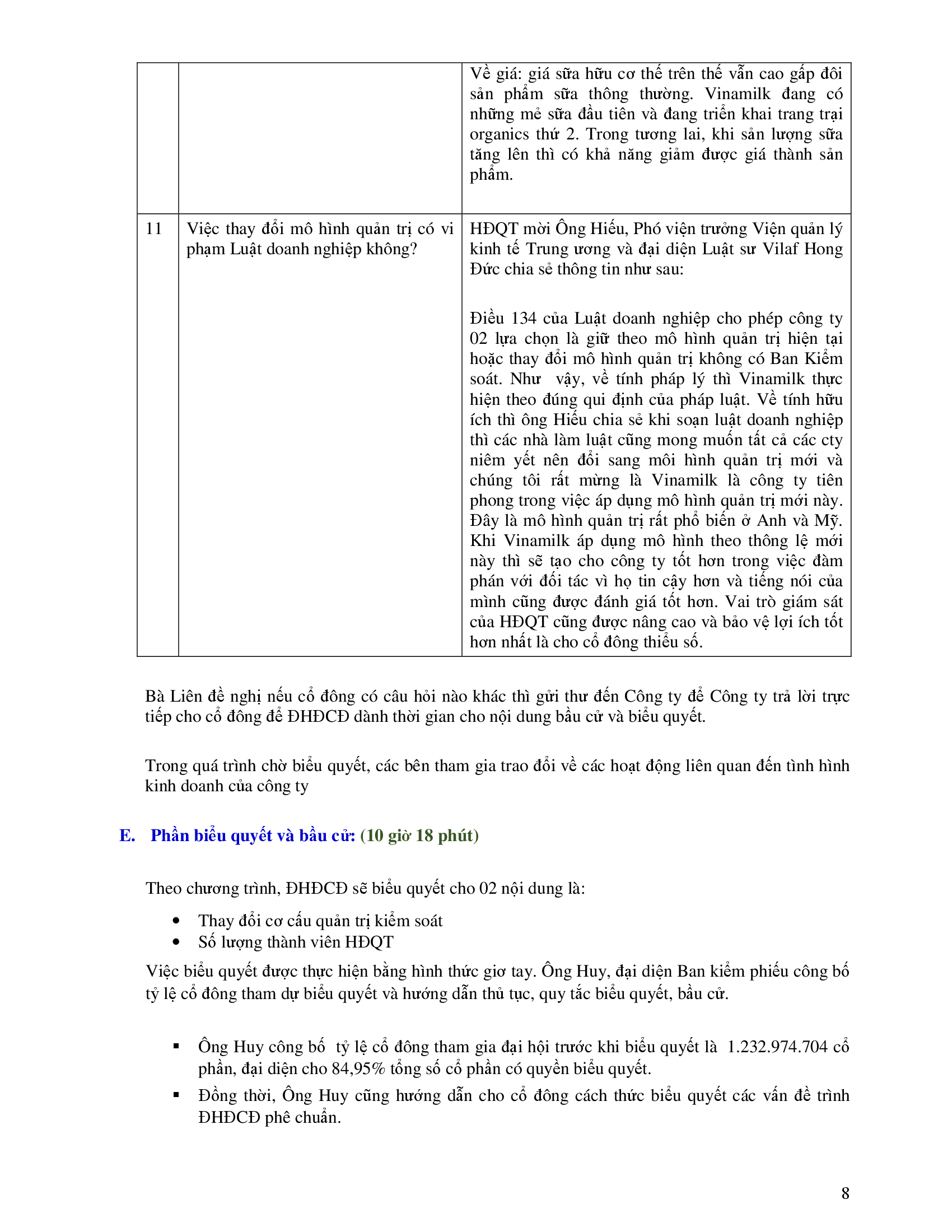 Biên bản cuộc họp Đại Hội Đồng Cổ Đông thường niên năm 2017 Công Ty cổ Phần Sữa Việt Nam 8