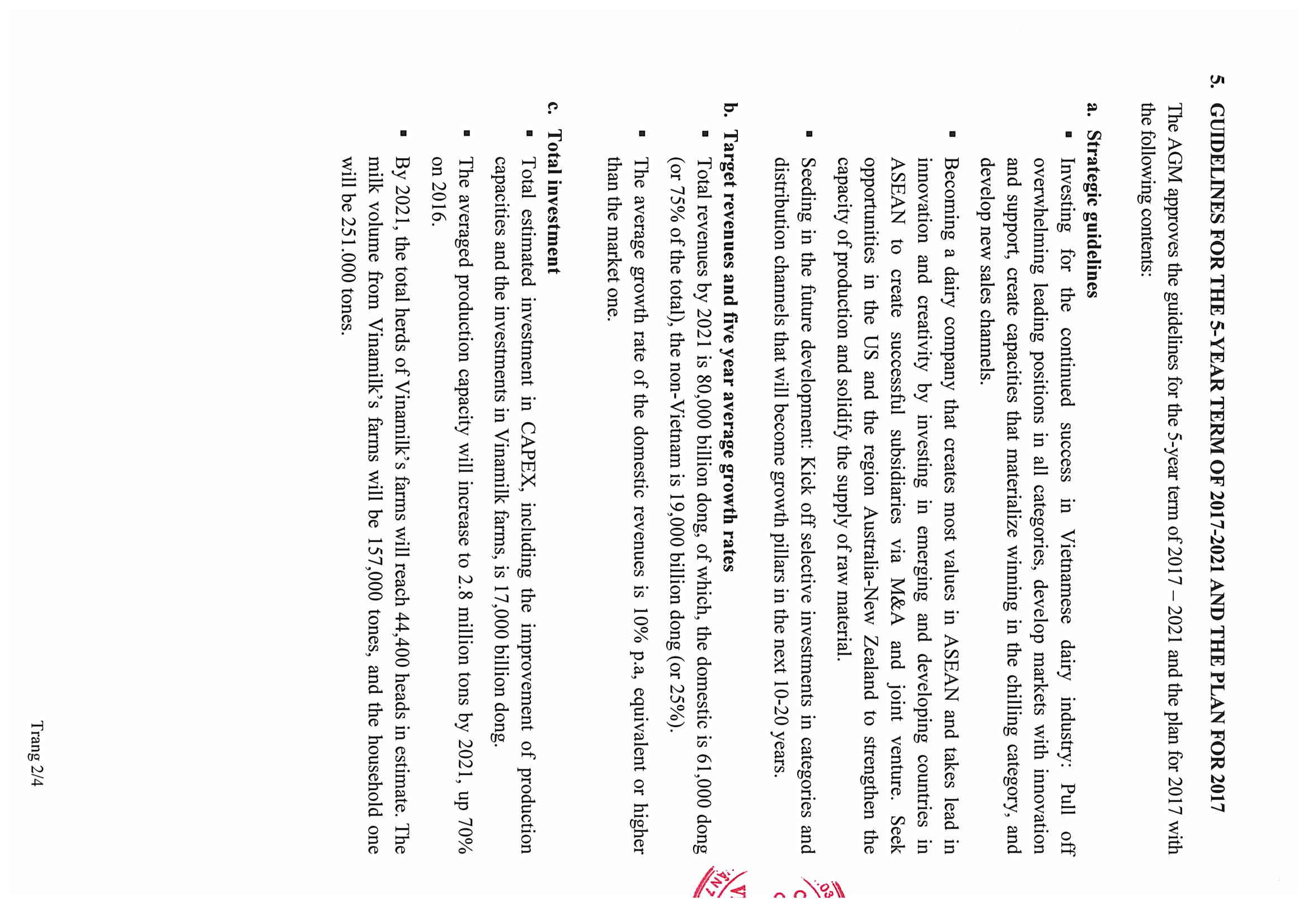 Resolution annual general meeting of shareholders 2017 Vietnam dairy products joint stock company (Vinamilk) 2