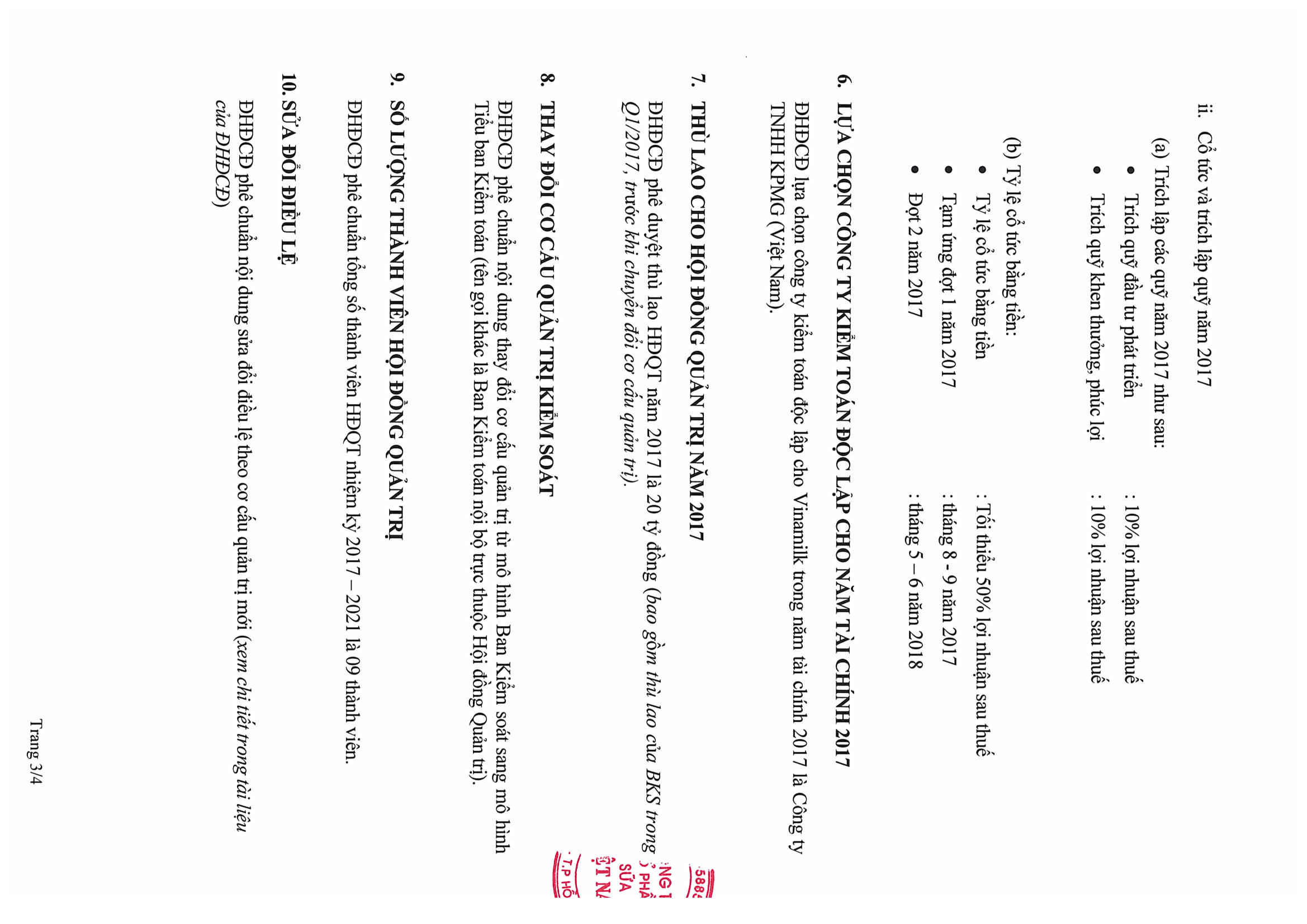 Nghị quyết Đại Hội Đồng Cổ Đông thường niên năm 2017 Công ty cổ phần sữa Việt Nam 3