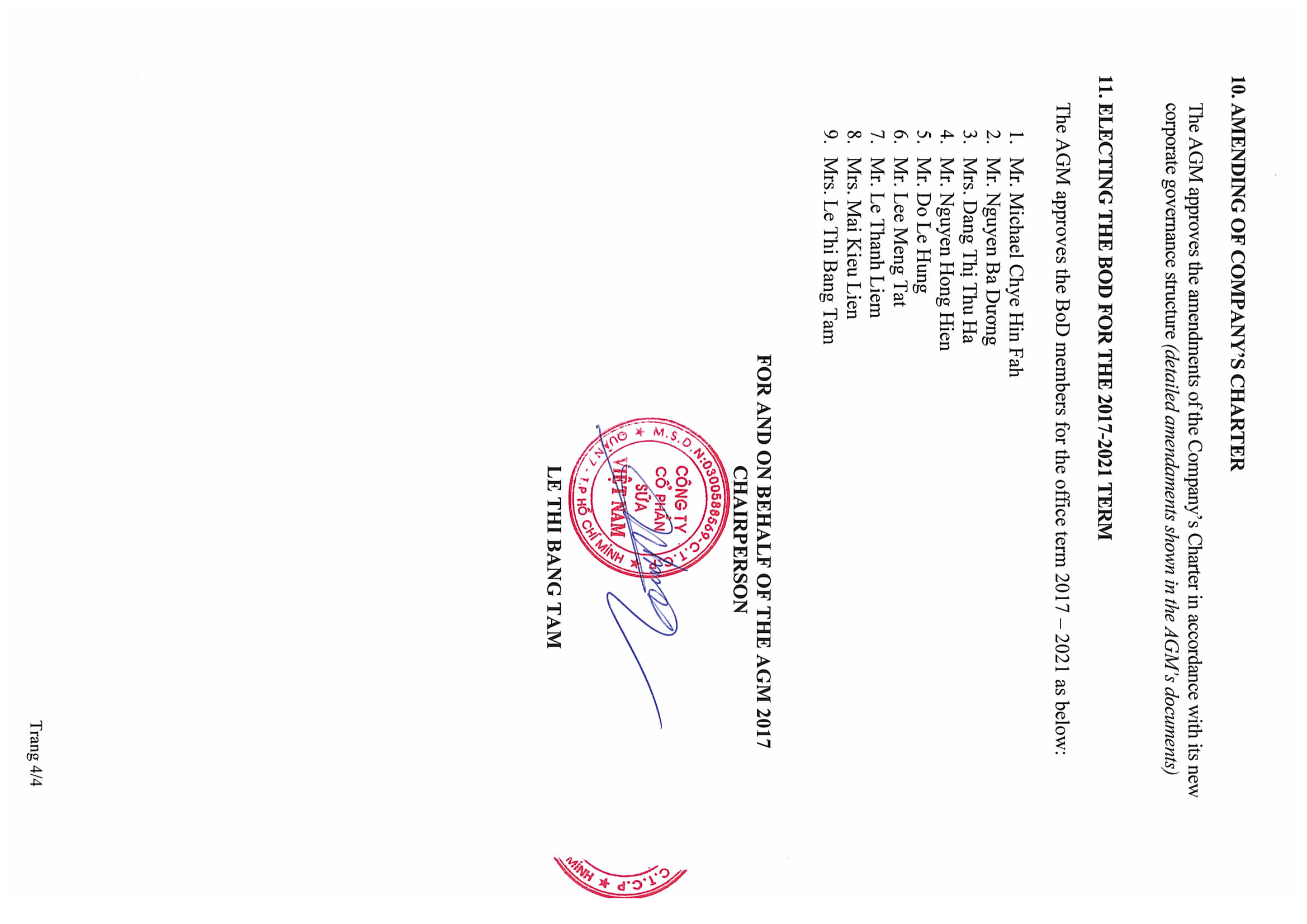 Resolution annual general meeting of shareholders 2017 Vietnam dairy products joint stock company (Vinamilk) 4