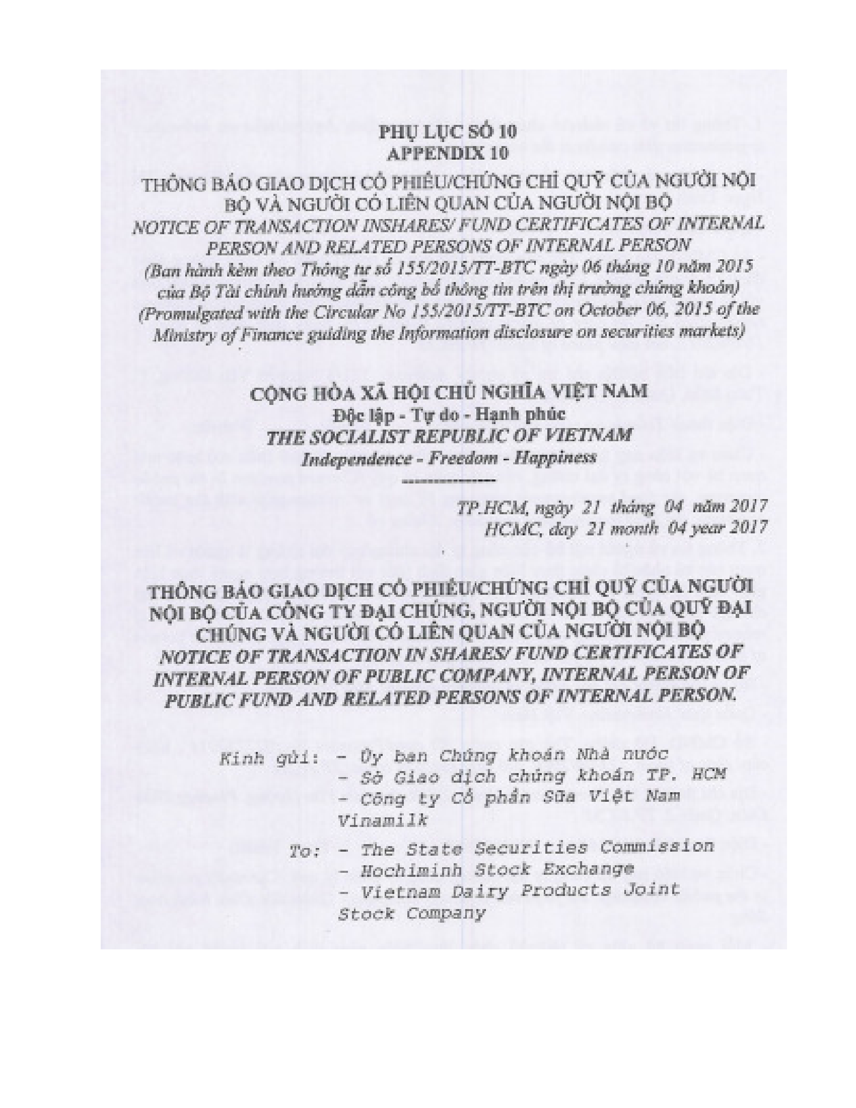 Notice of transaction inshares/fund certificates of internal person and related persons of internal person 1