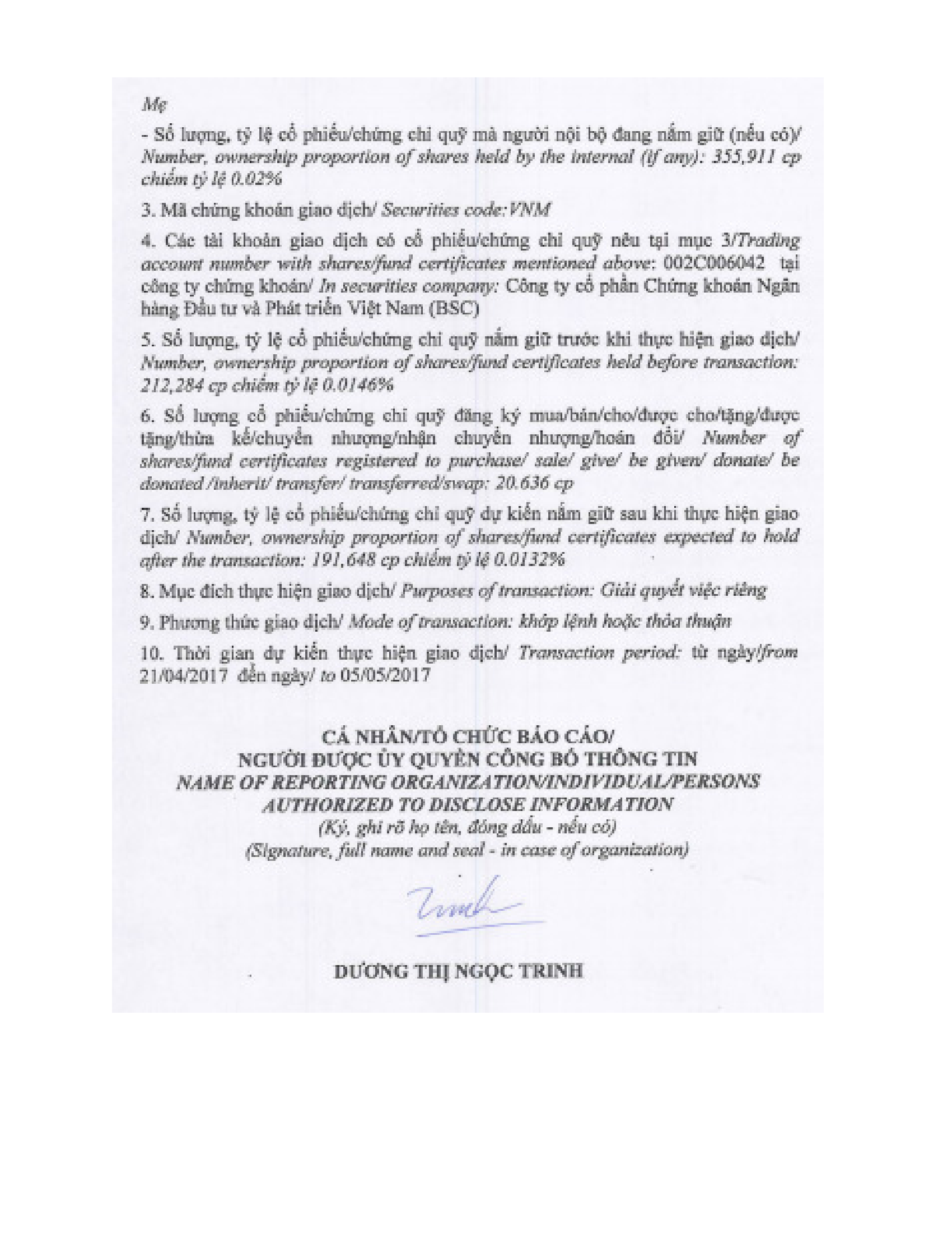 Notice of transaction inshares/fund certificates of internal person and related persons of internal person 3