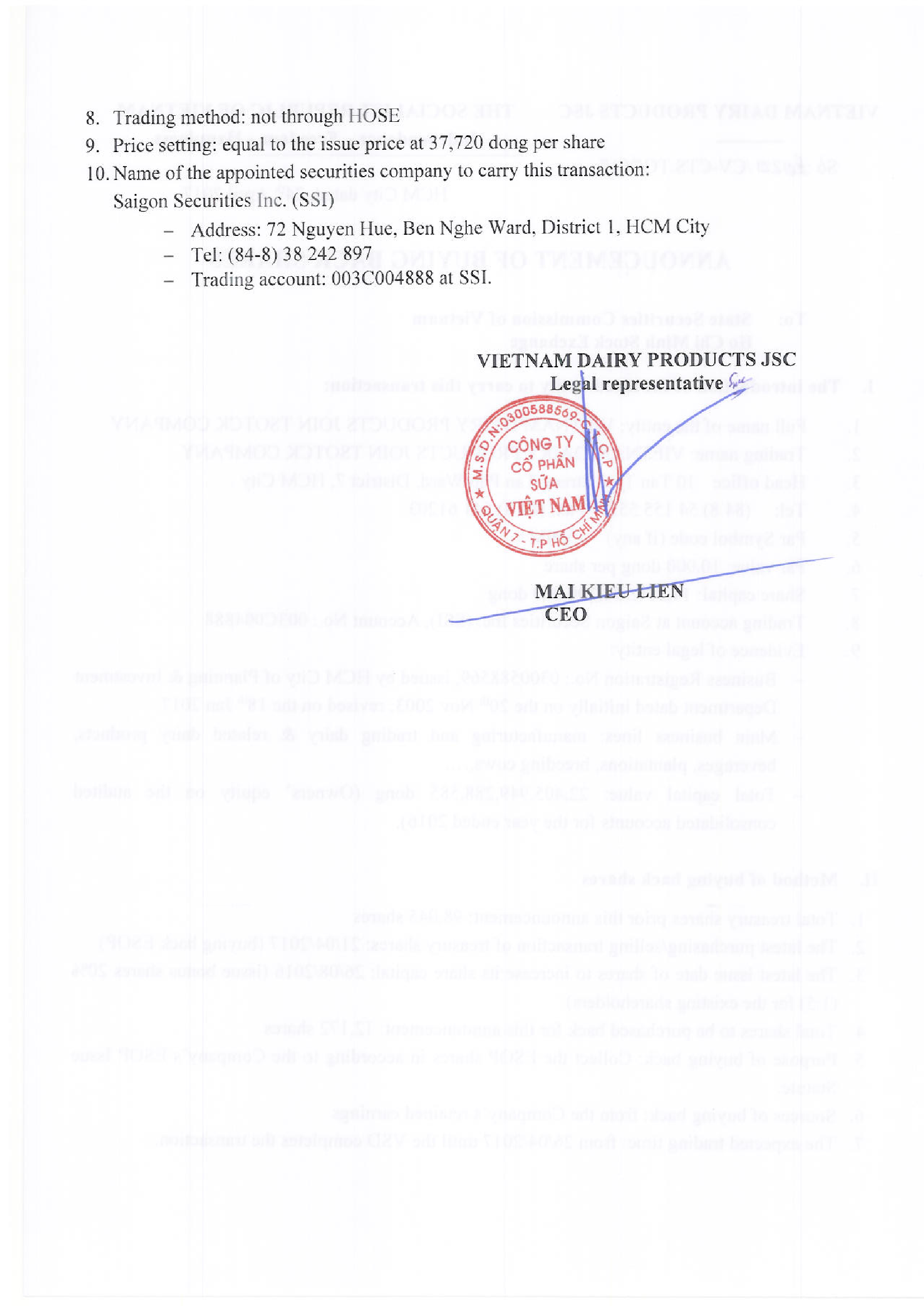 Announcement of buying back shares 2