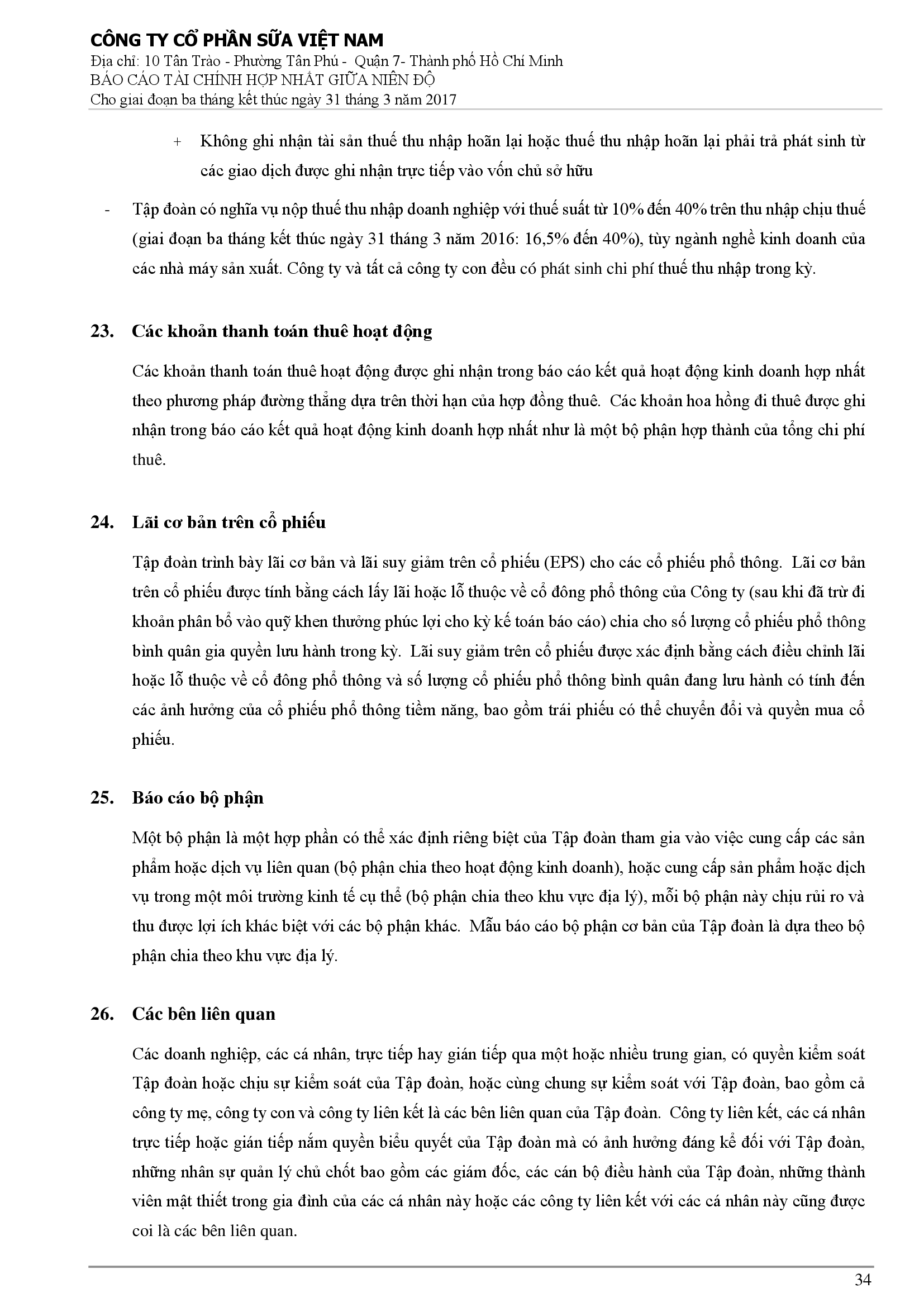 Báo cáo tài chính hợp nhất Q1/2017 34